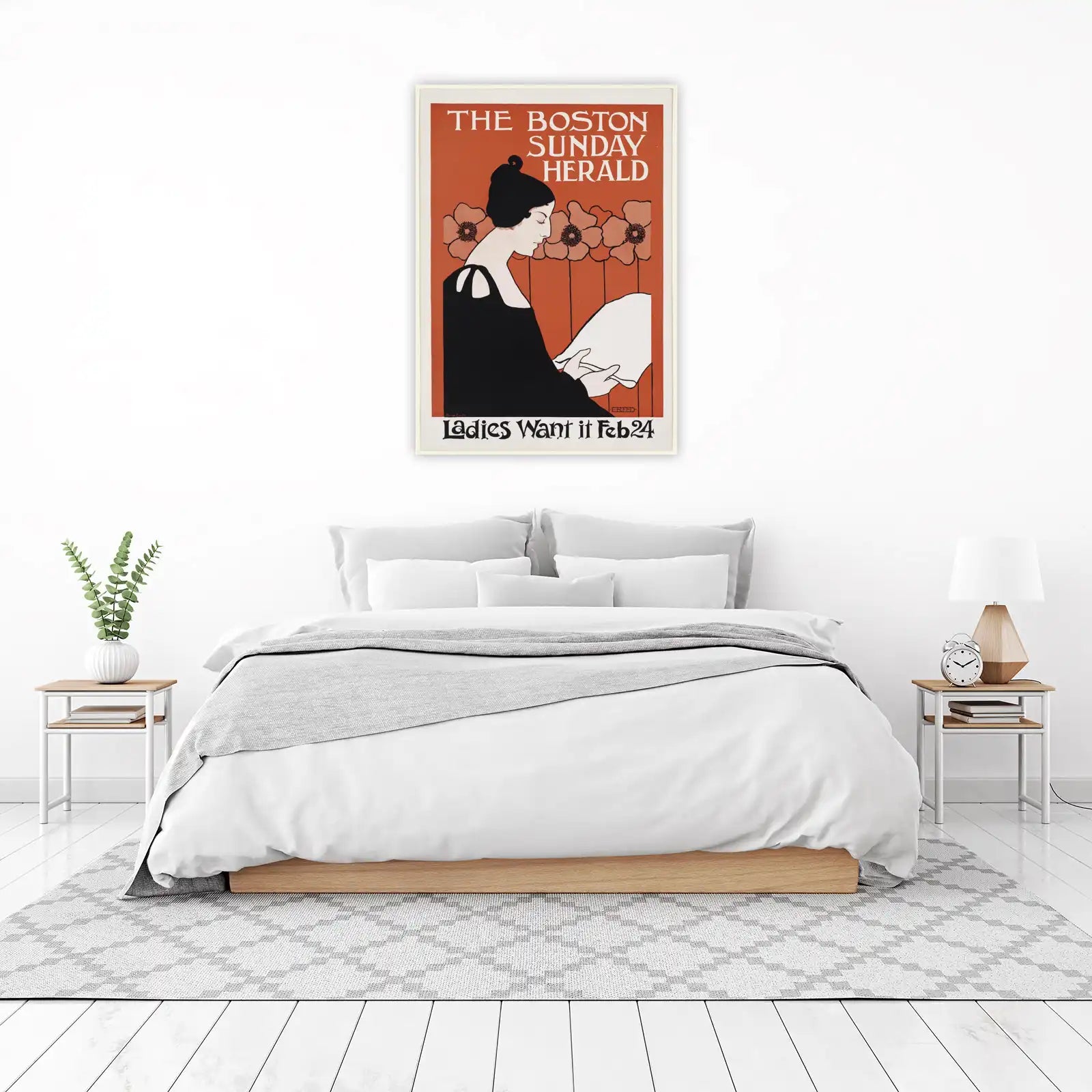 Vintage Boston Herald Lady Floral Wall Art