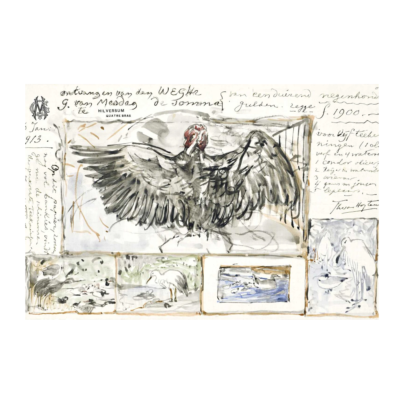 Vintage Bird Sketch Wall Art - Avian Art