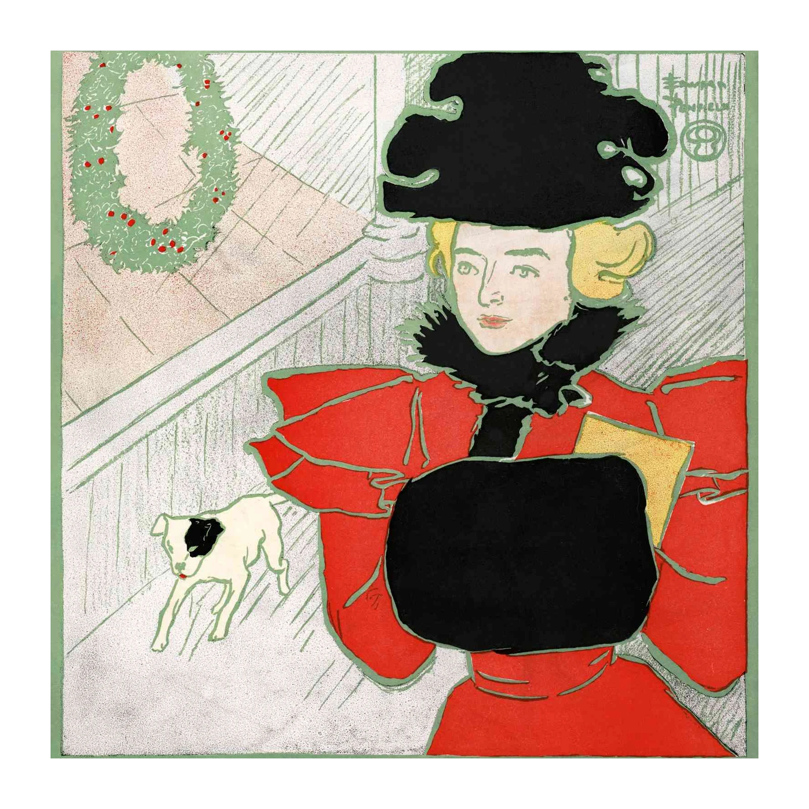 Elegant Woman & Dog Festive Scene Wall Art