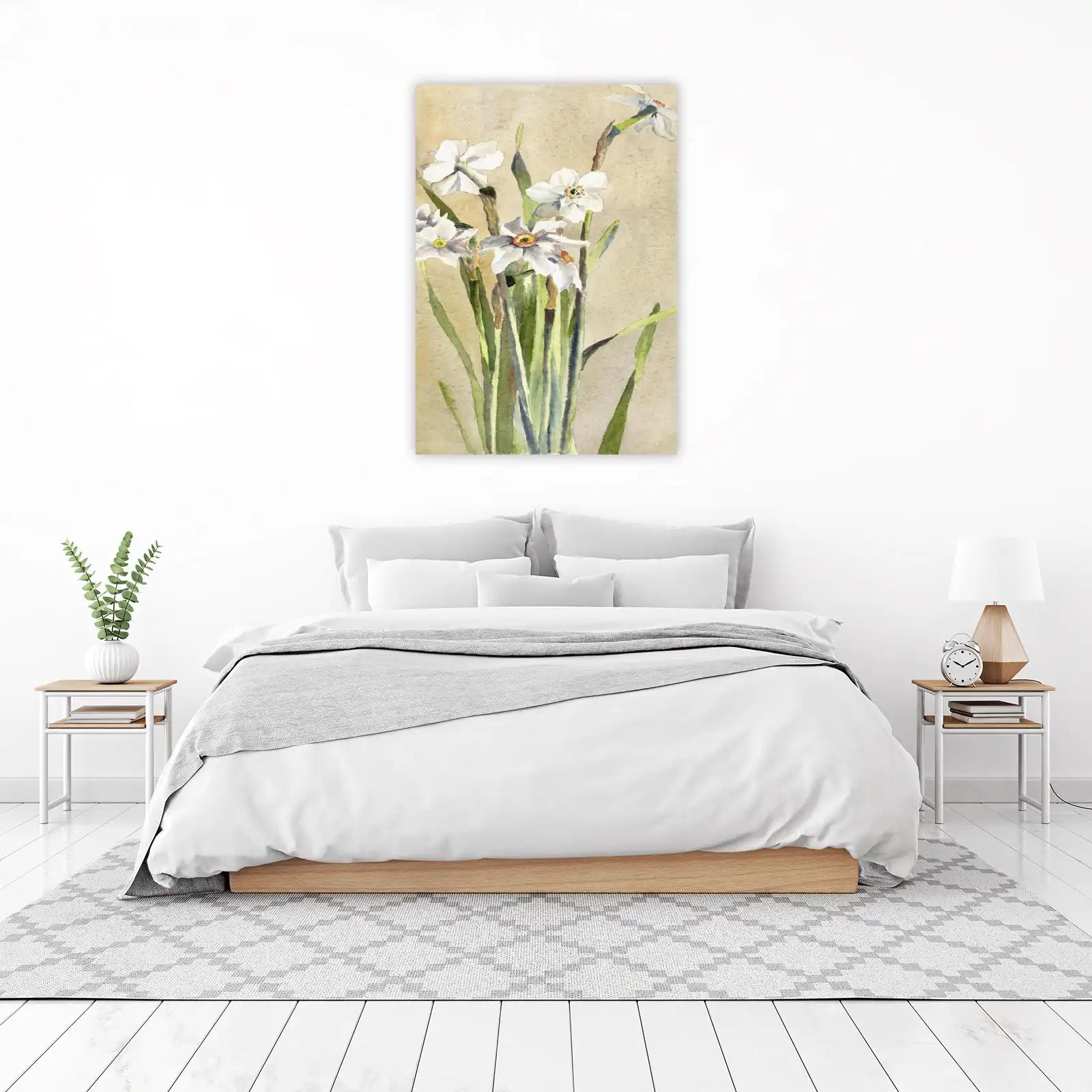 Elegant White Daffodils Watercolor Wall Art