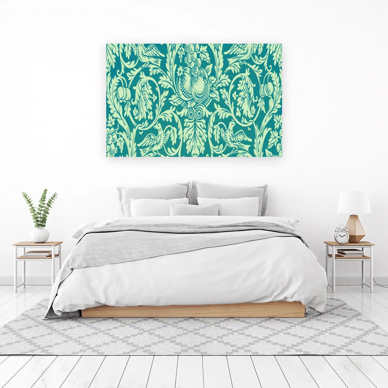 Elegant Teal Bird & Fruit Pattern Wall Art
