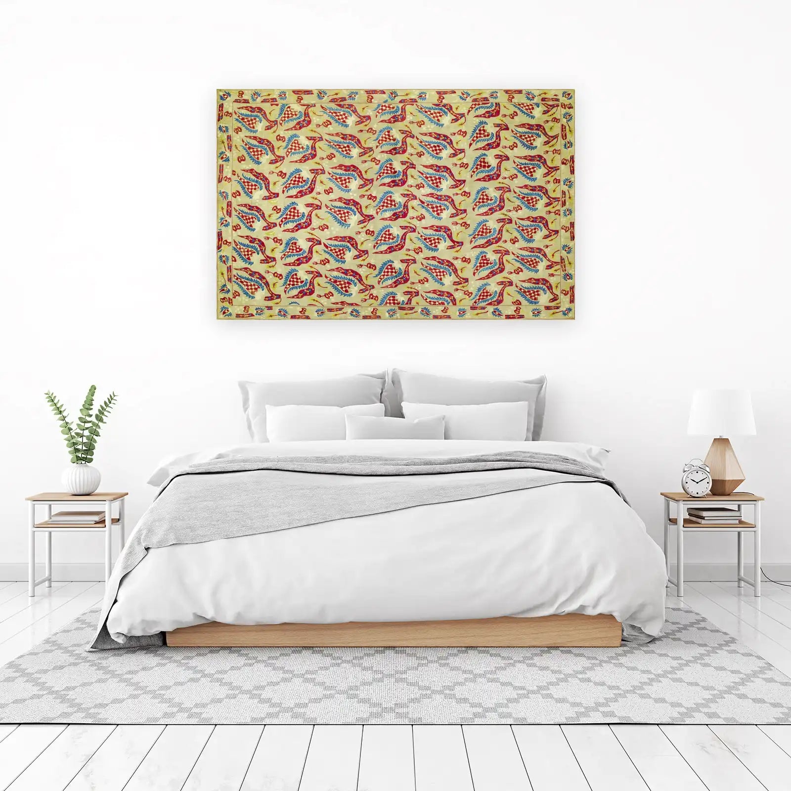 Bohemian Red Blue Bird Art Wall Art