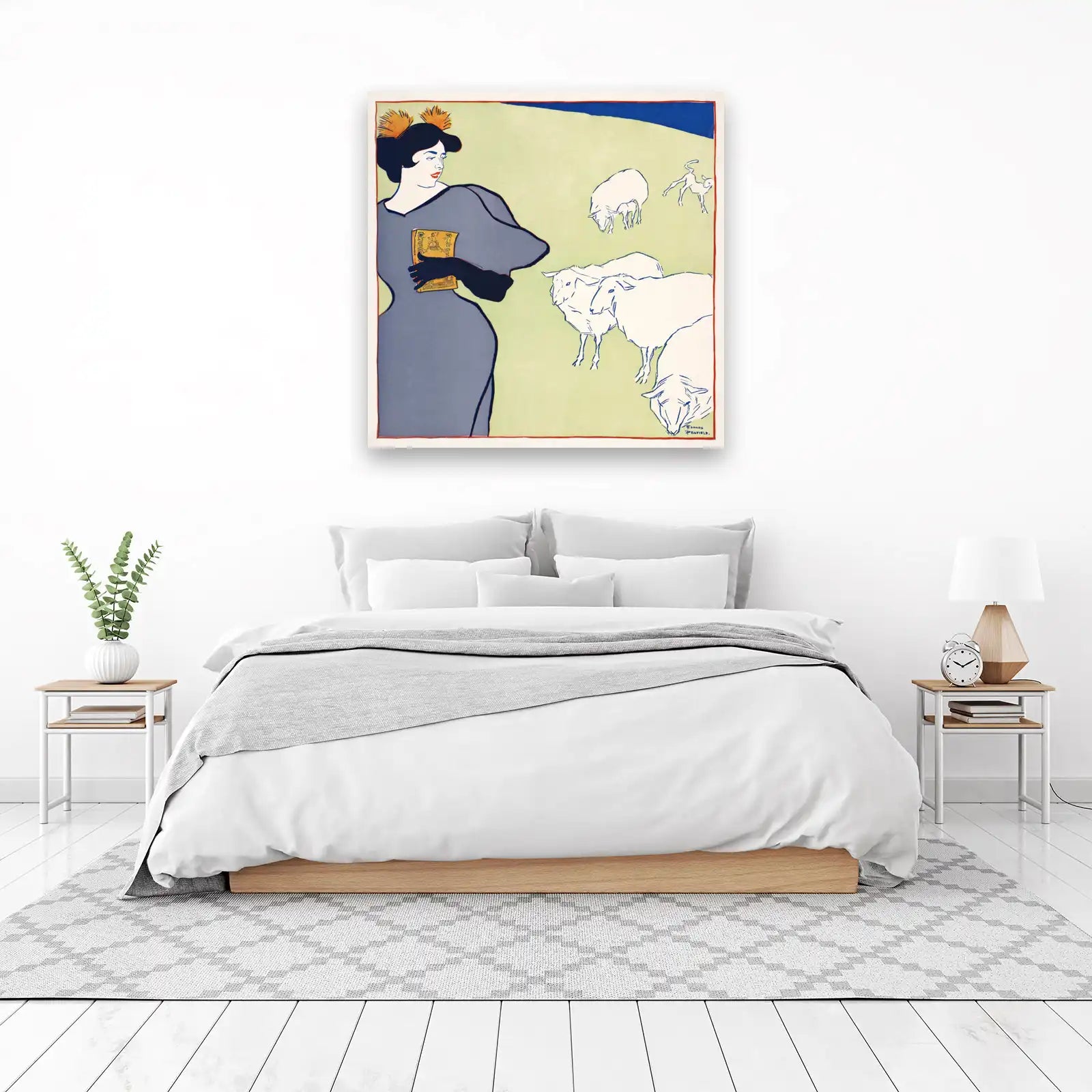 Elegant Woman & Sheep Art Wall Art