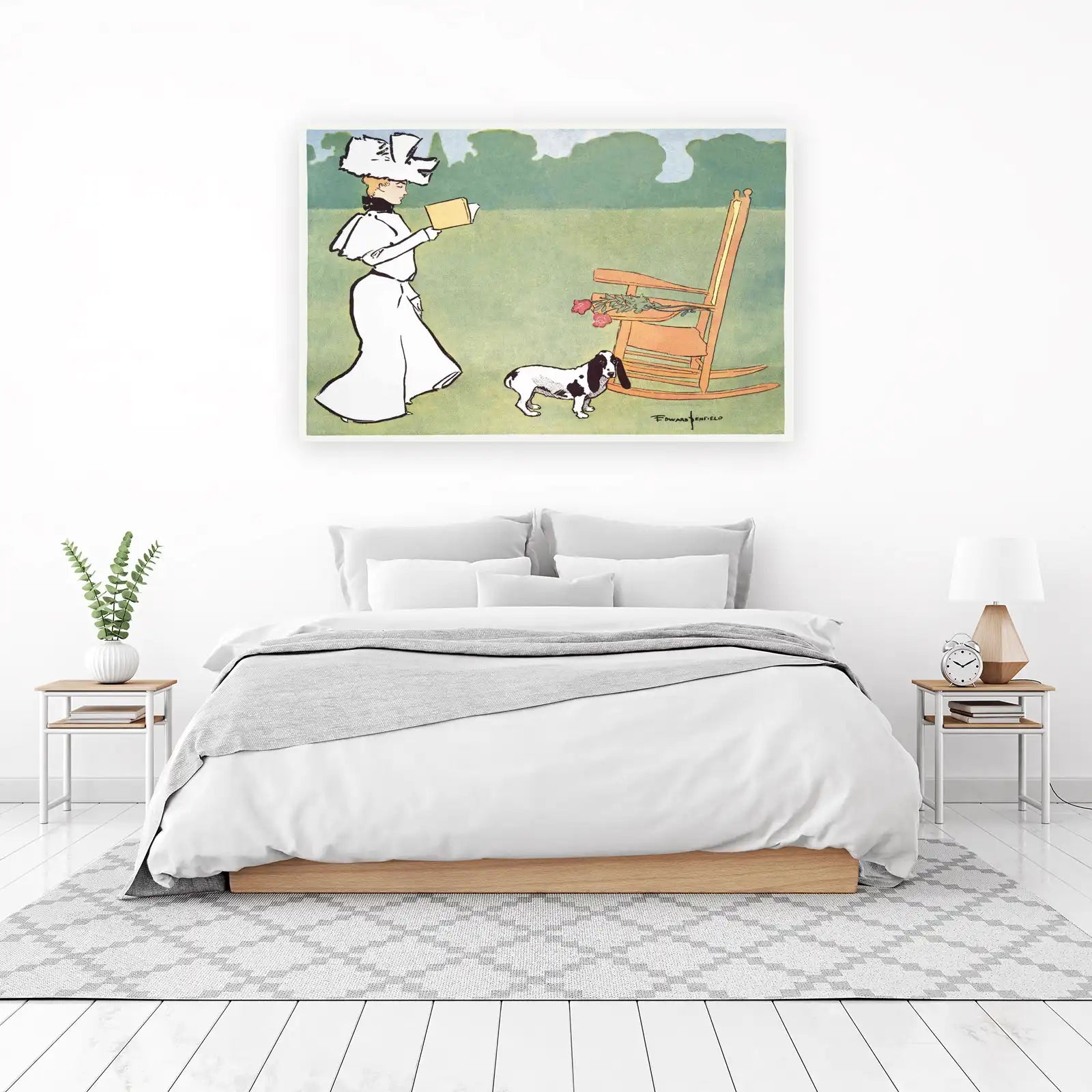 Vintage Lady Reading Dog Rocking Chair Wall Art