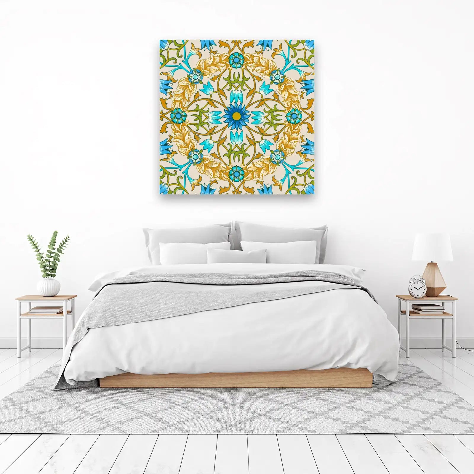 Elegant Blue Floral Art Nouveau Wall Art