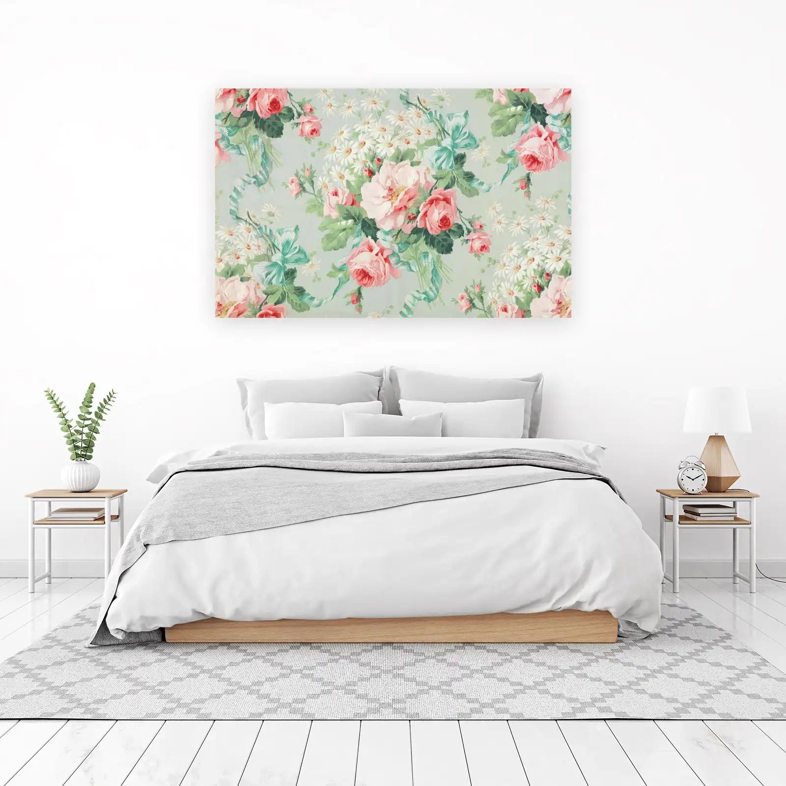 Vintage Pink Rose Floral Ribbon Wall Art