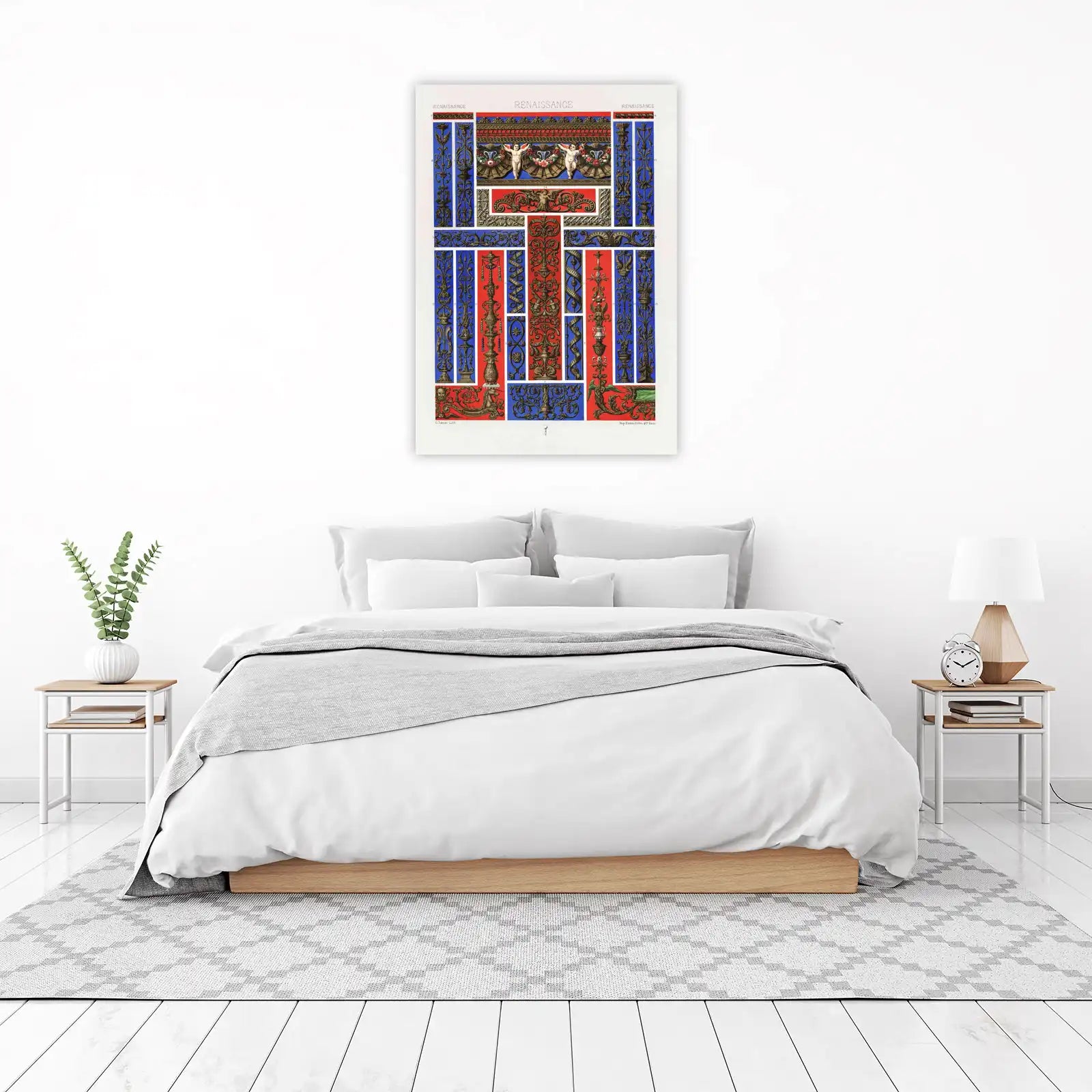 Renaissance Cherub & Scrollwork Blue Red Wall Art