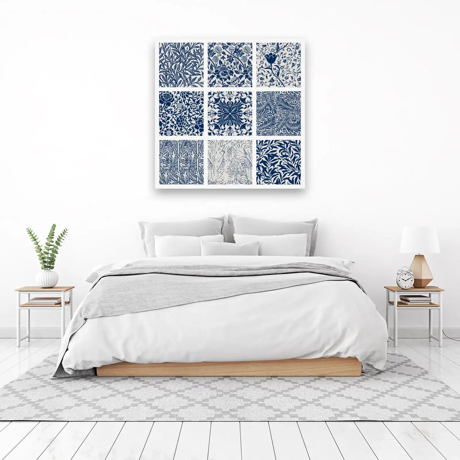 Elegant Blue Floral & Bird Patterns Wall Art