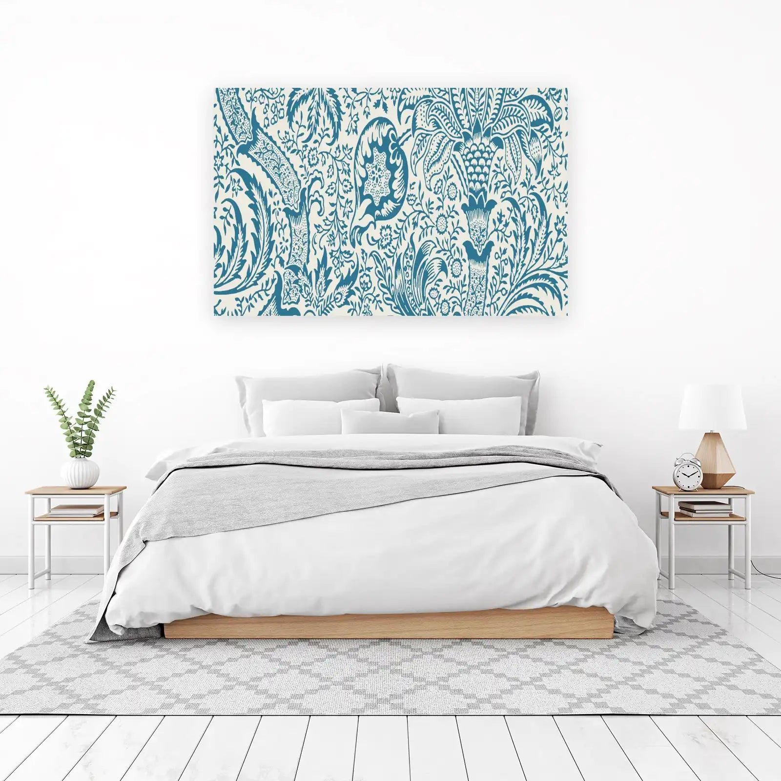 Vintage Teal Floral Peel and Stick Wallpaper Wall Art
