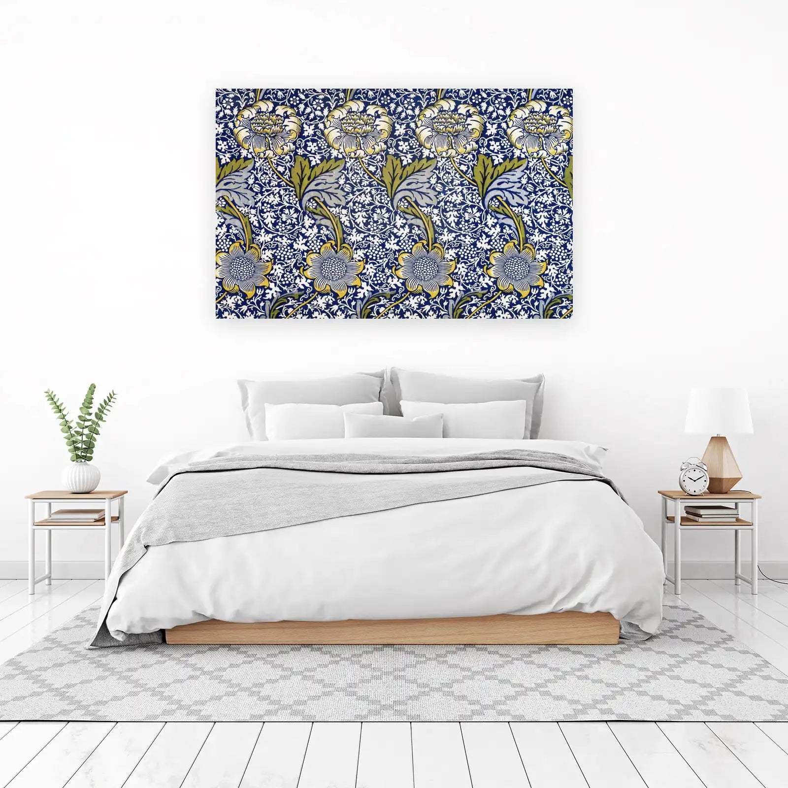 Vintage Floral Art Nouveau Blue Yellow Wall Art