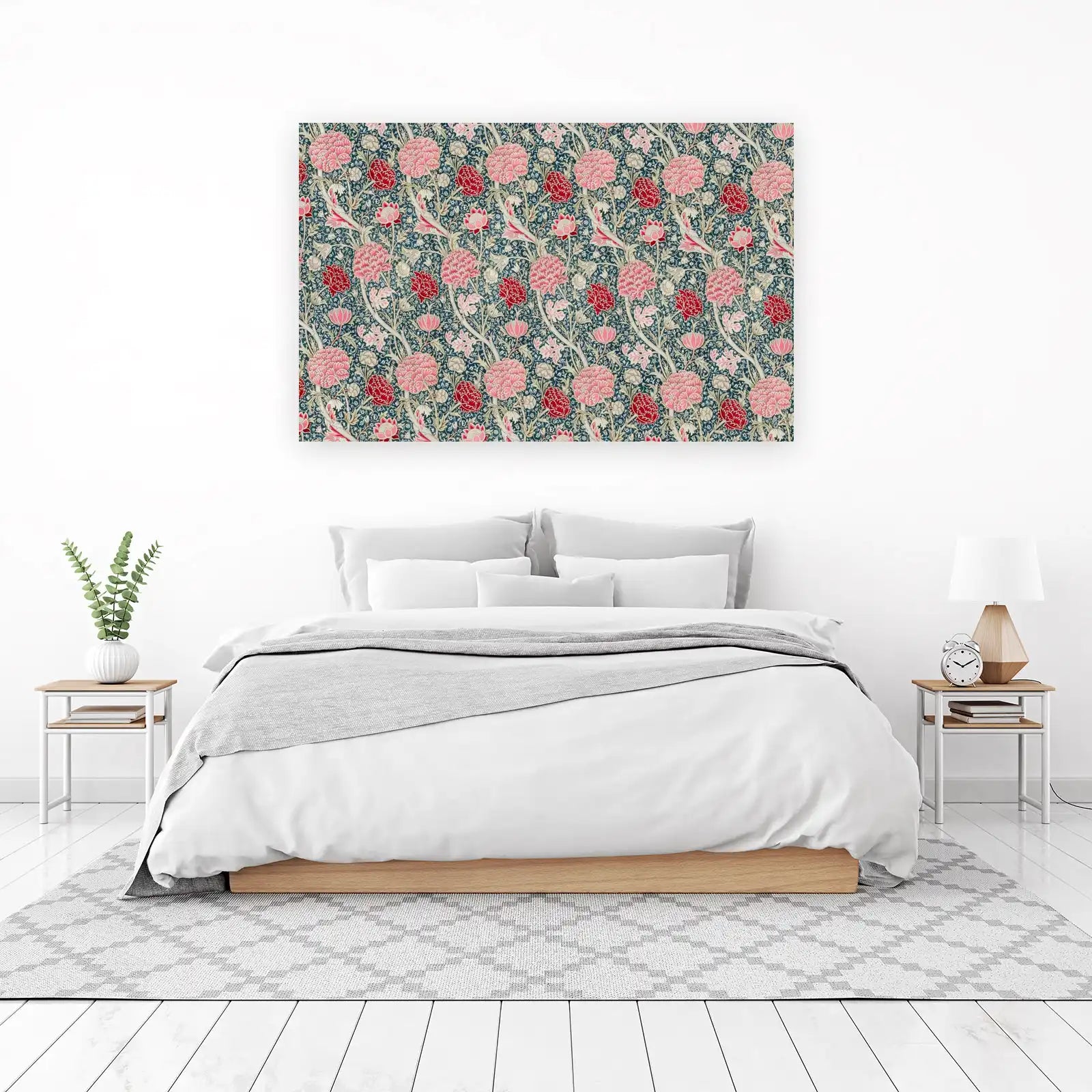 Vintage Floral Blooms Dark Teal Wall Art