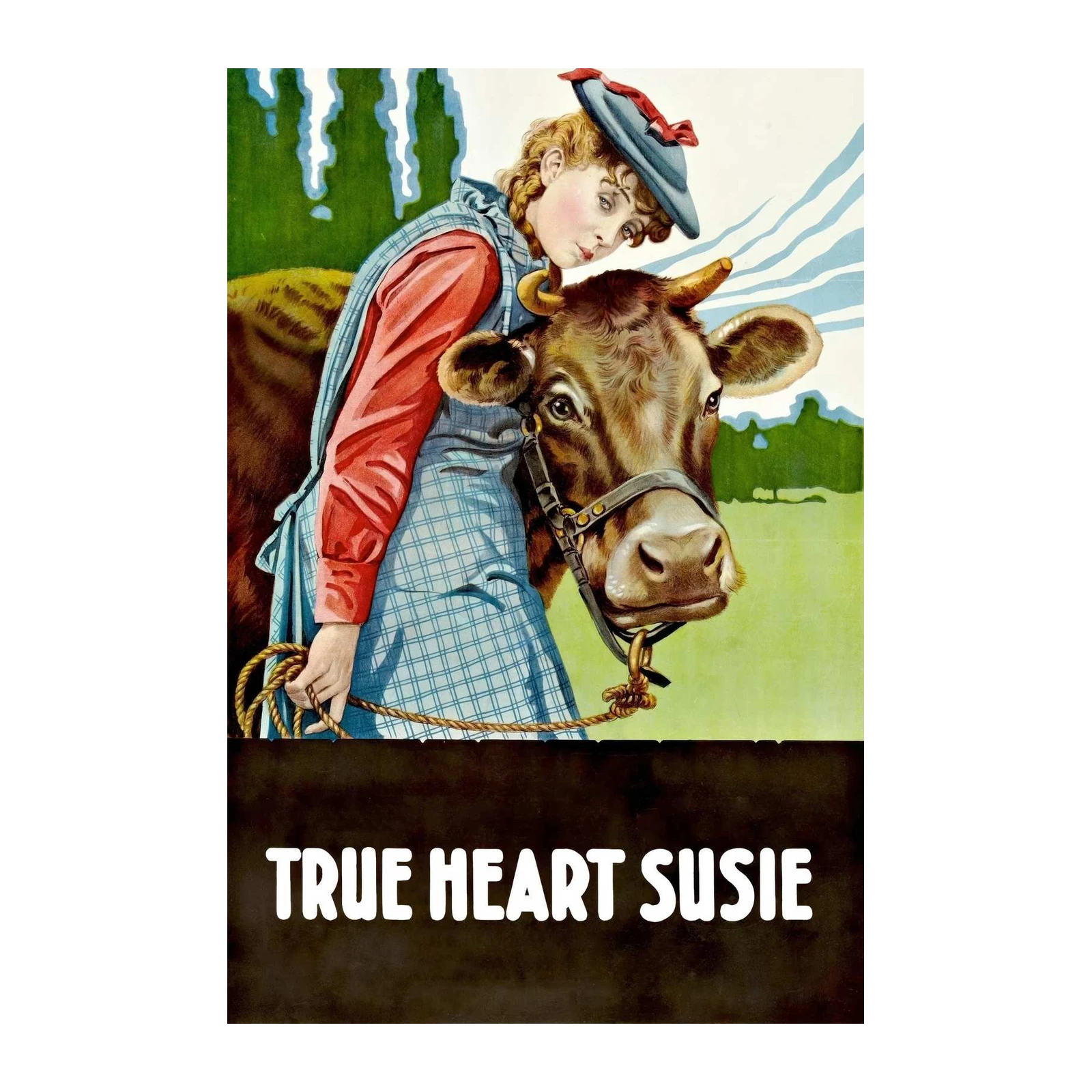 Vintage Girl & Cow Art Wall Art