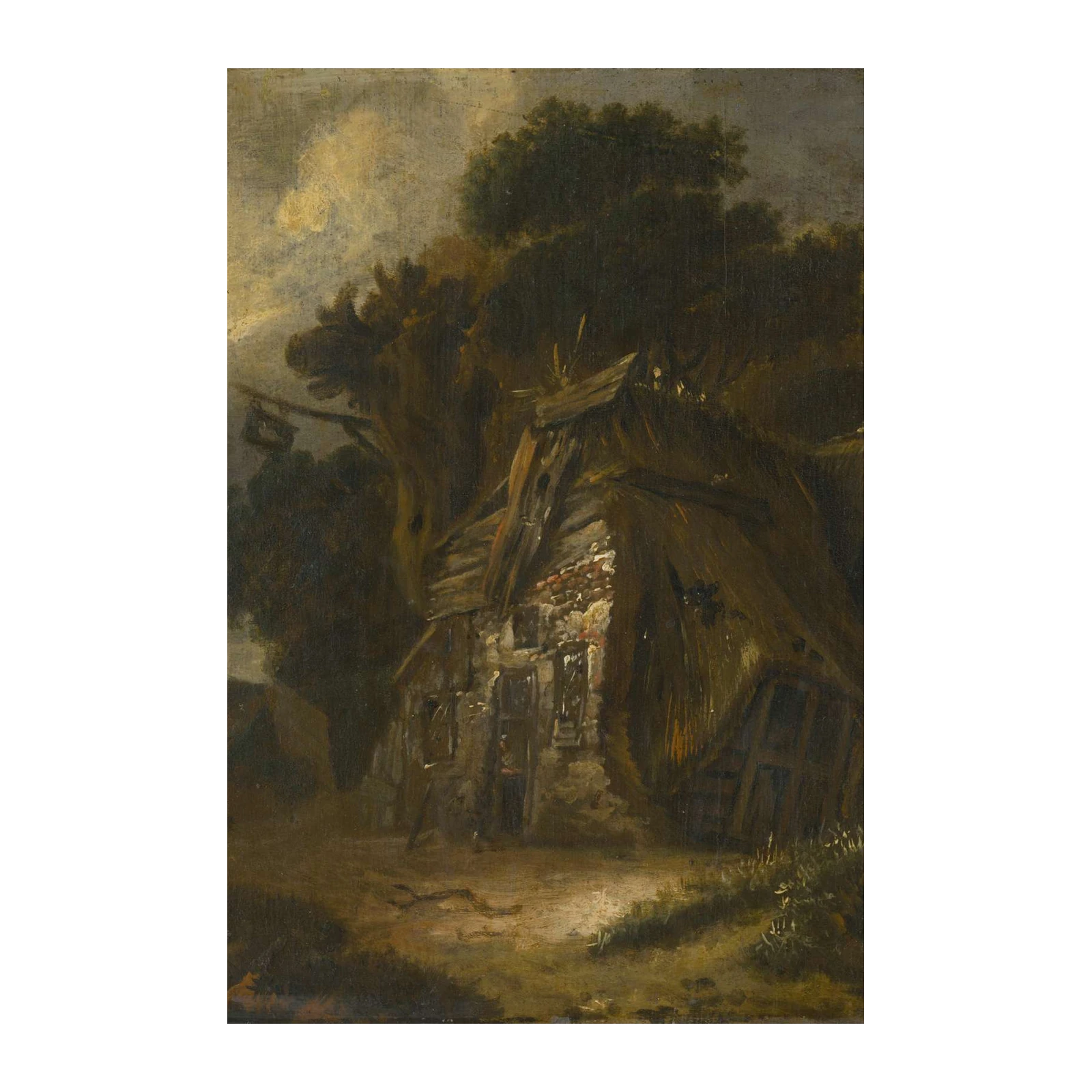 Rustic Farmhouse Landscape Oil Painting Wall Art