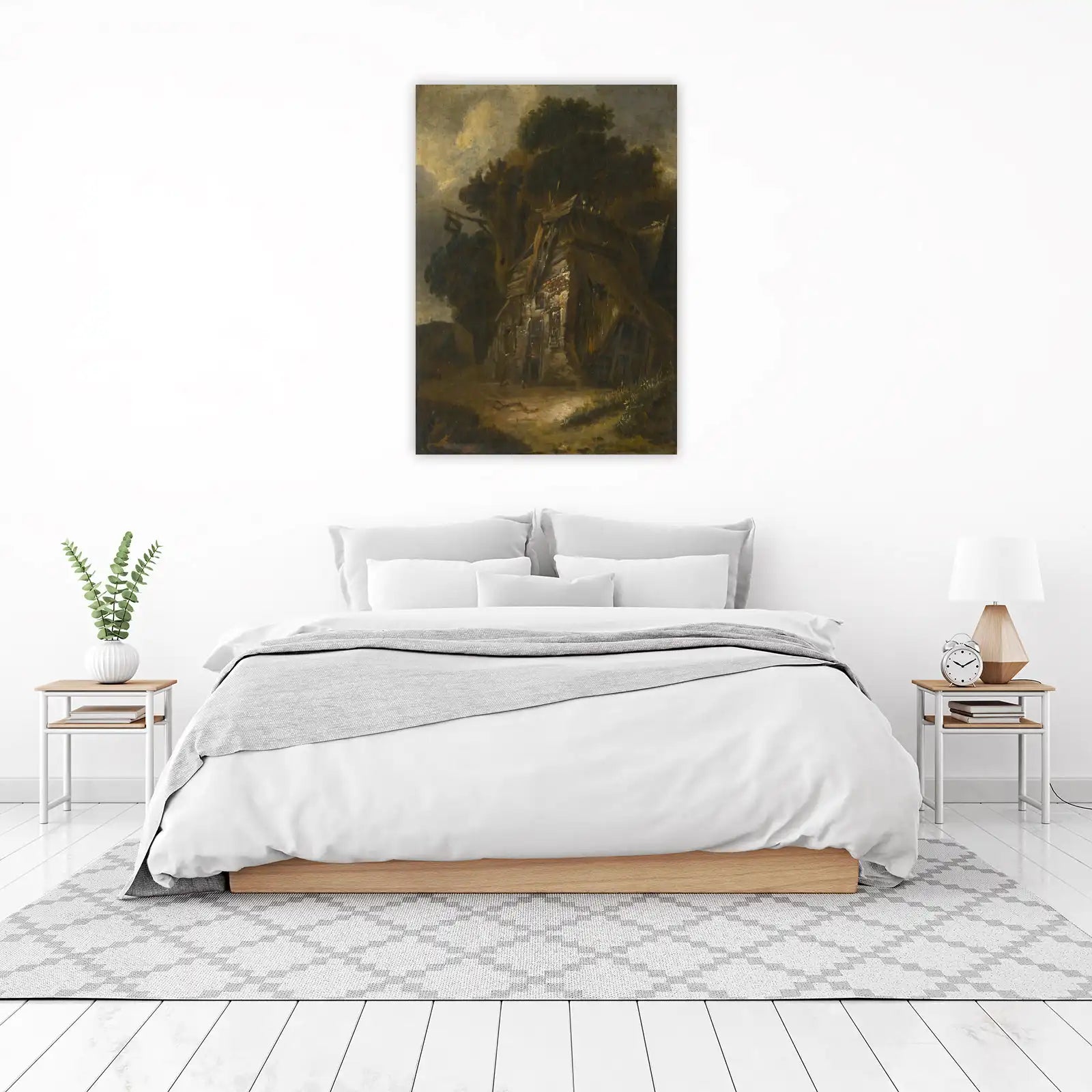 Rustic Farmhouse Landscape Oil Painting Wall Art
