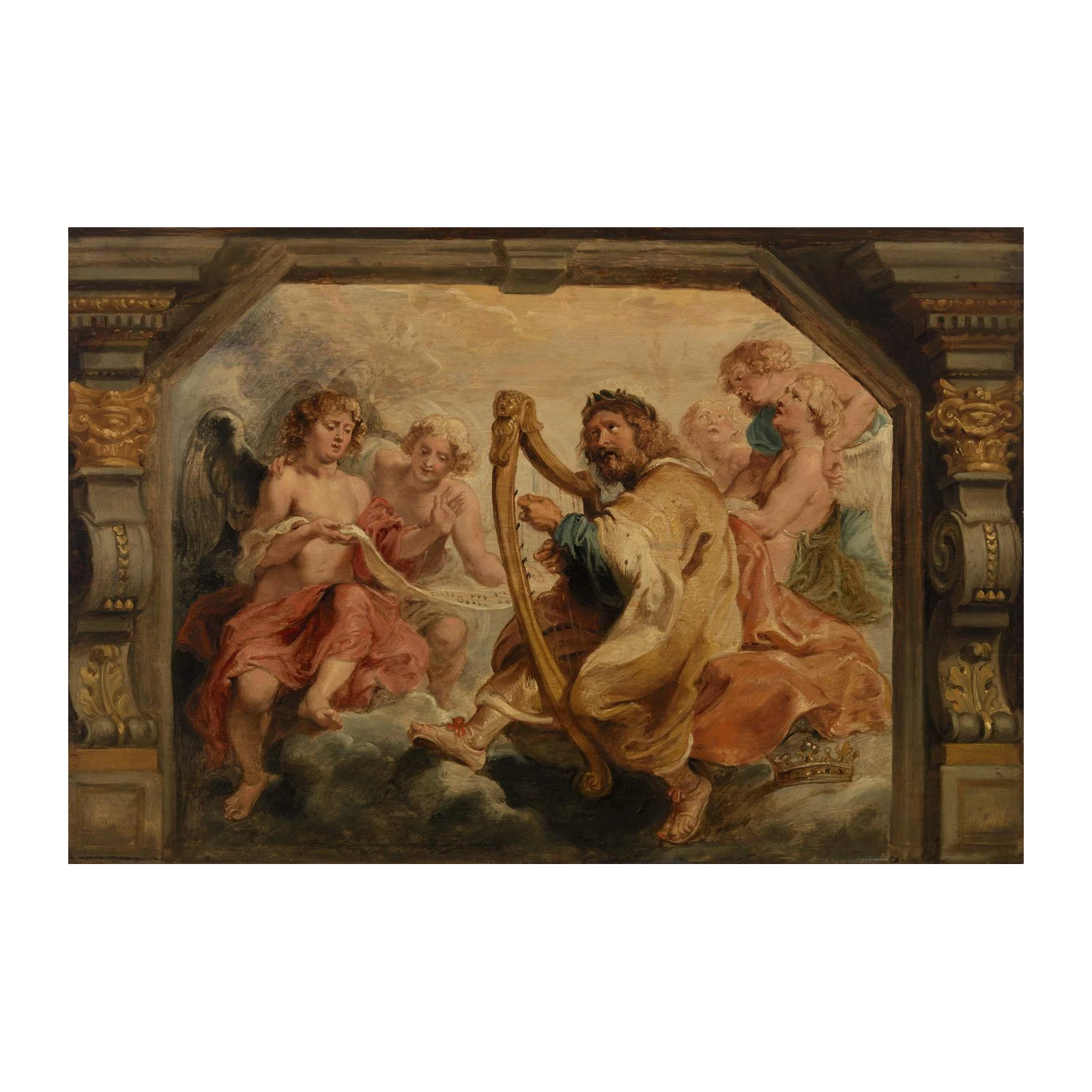 Angelic Harpist & Cherubs Masterpiece Wall Art
