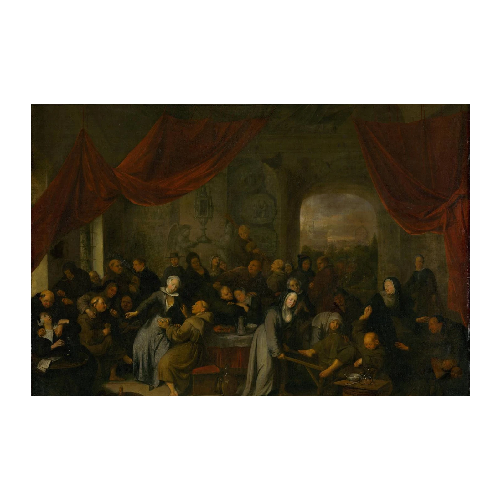 Vintage Feast Scene Oil Painting Wall Art