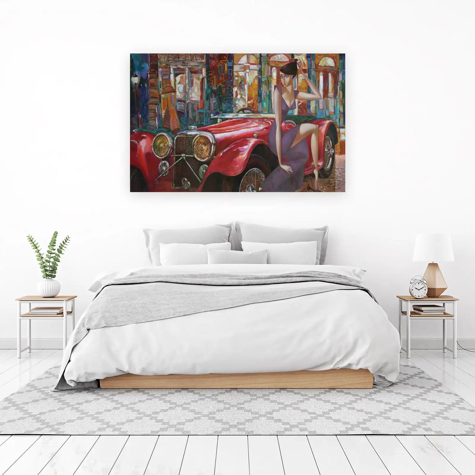 Vintage Elegance Red Car & Woman Wall Art