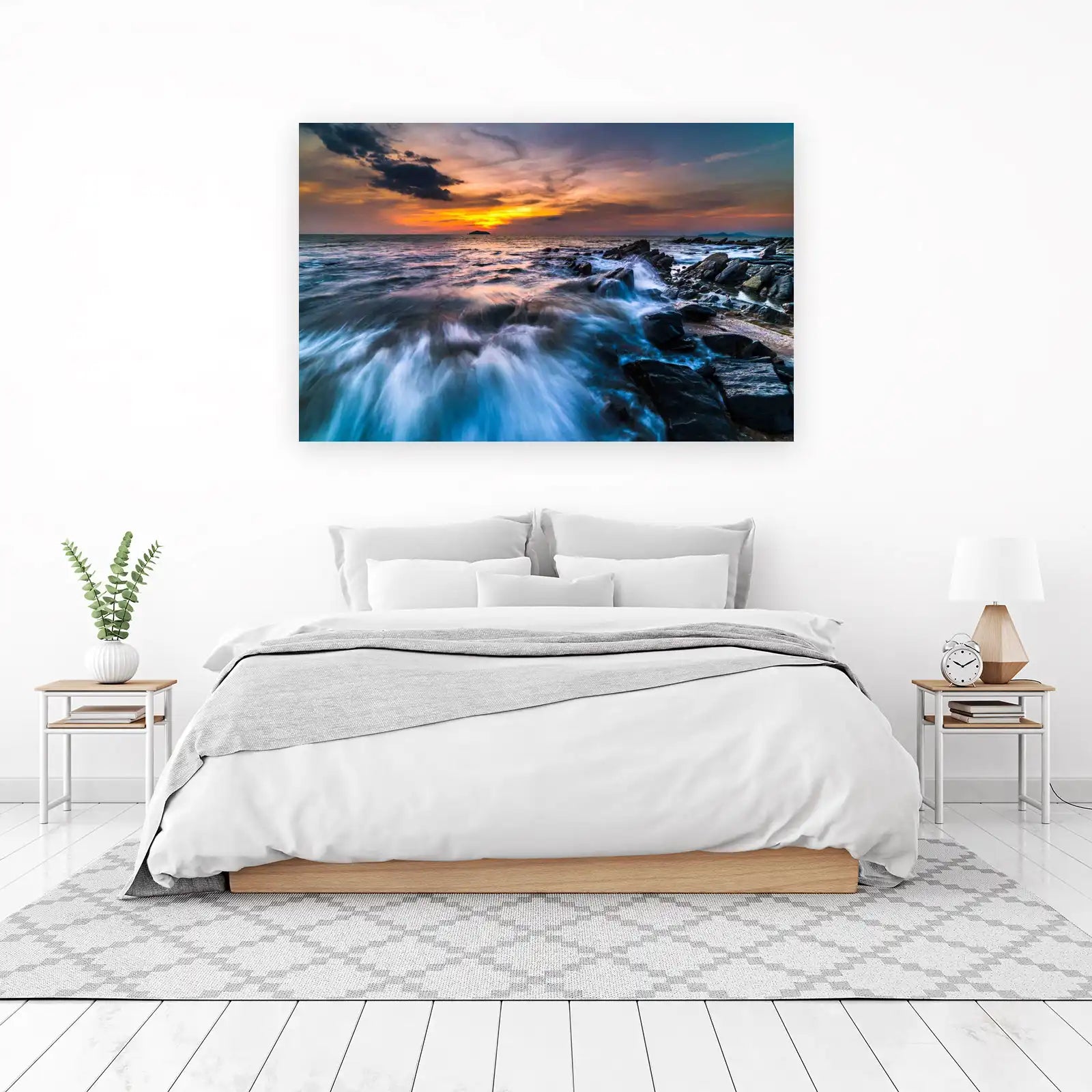 Ocean Sunset Rocky Shore Wall Art
