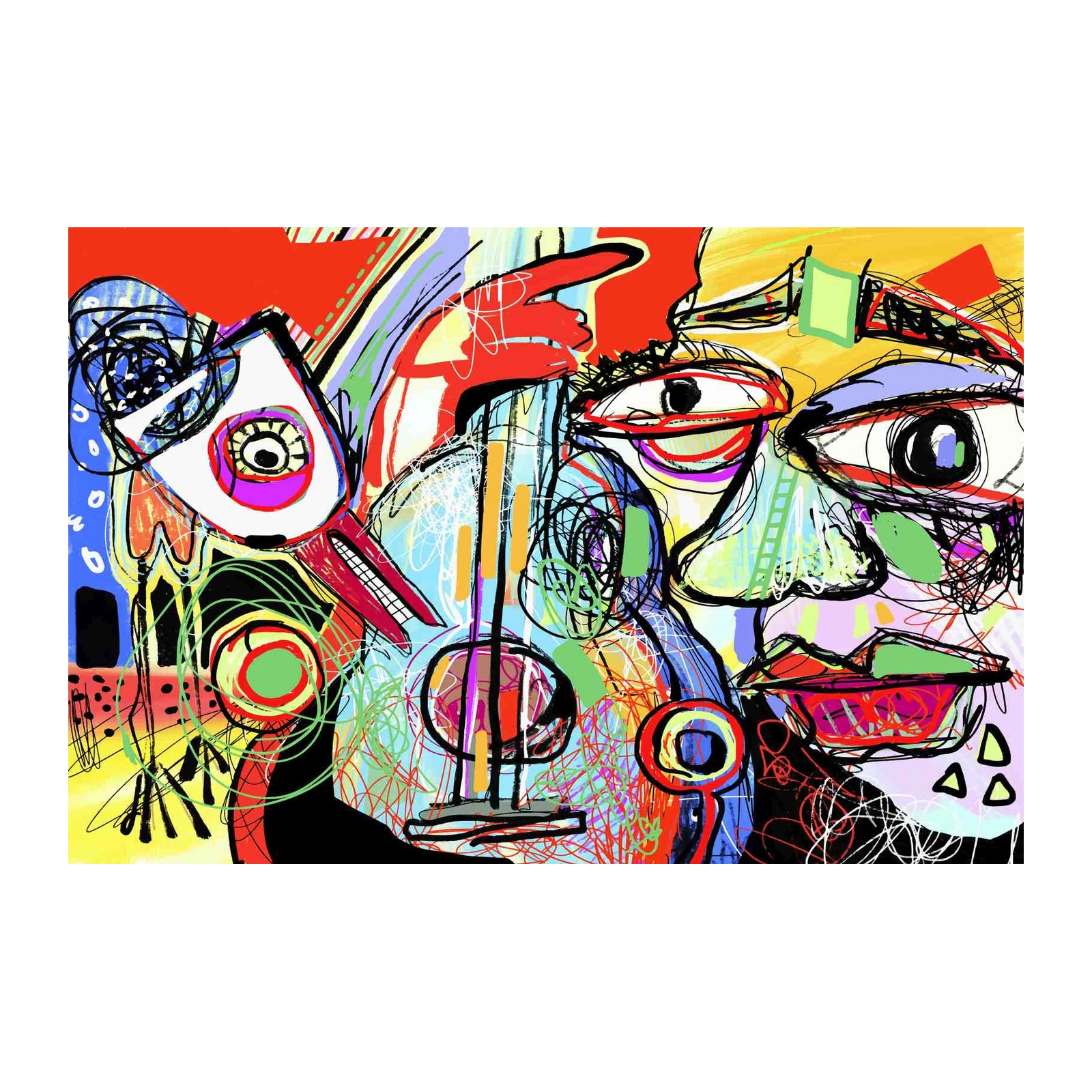 Vibrant Abstract Faces Guitar Wall Art