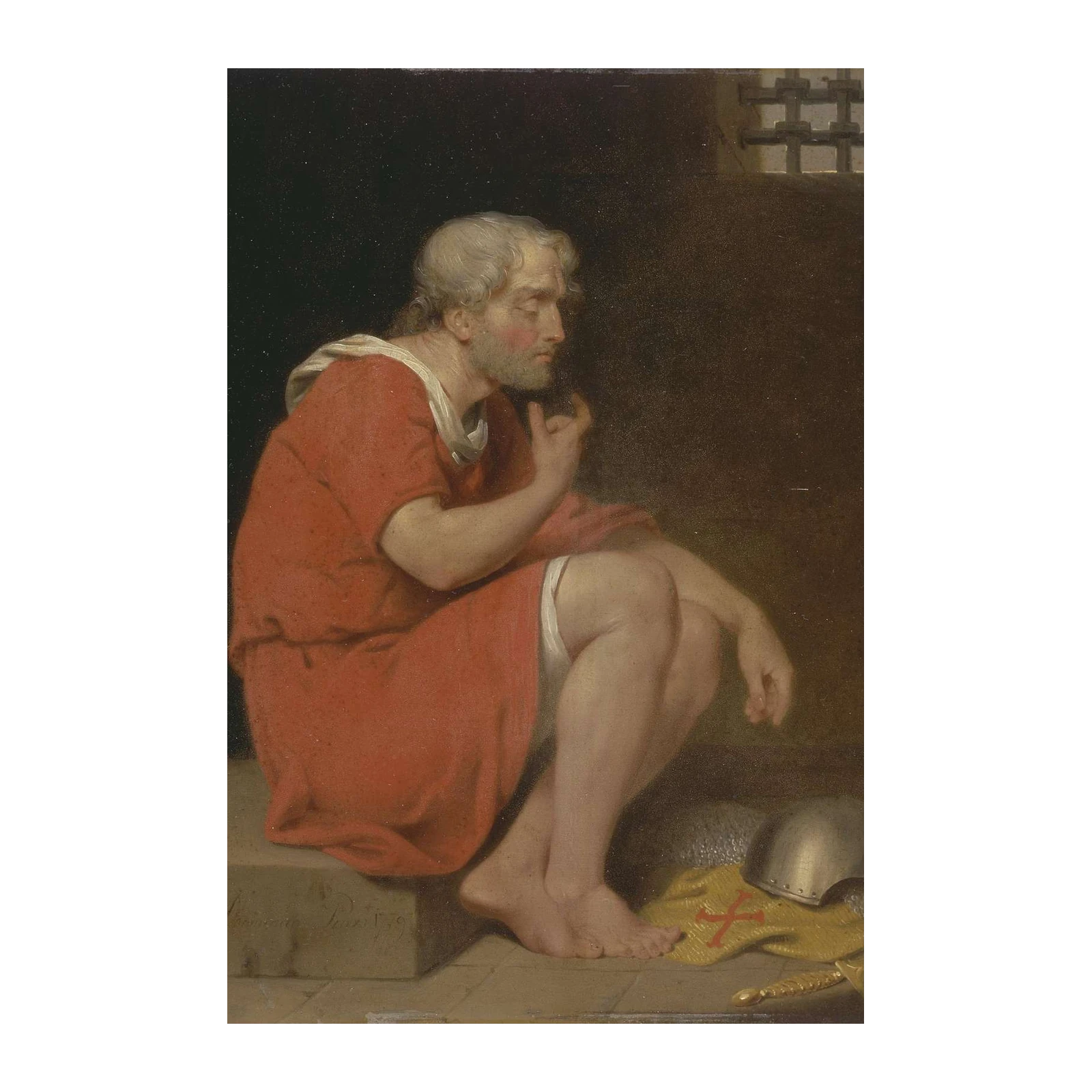 Contemplative Man in Red Robe Wall Art