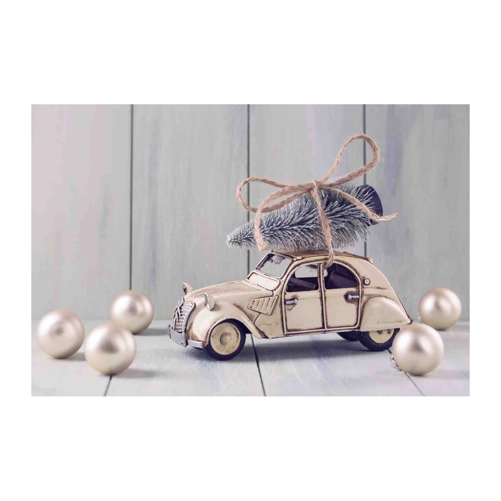 Vintage Christmas Car with Tree Wall Art