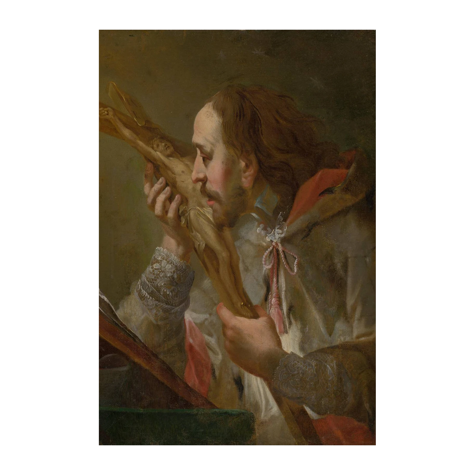 Meditative Saint Holding Crucifix Wall Art