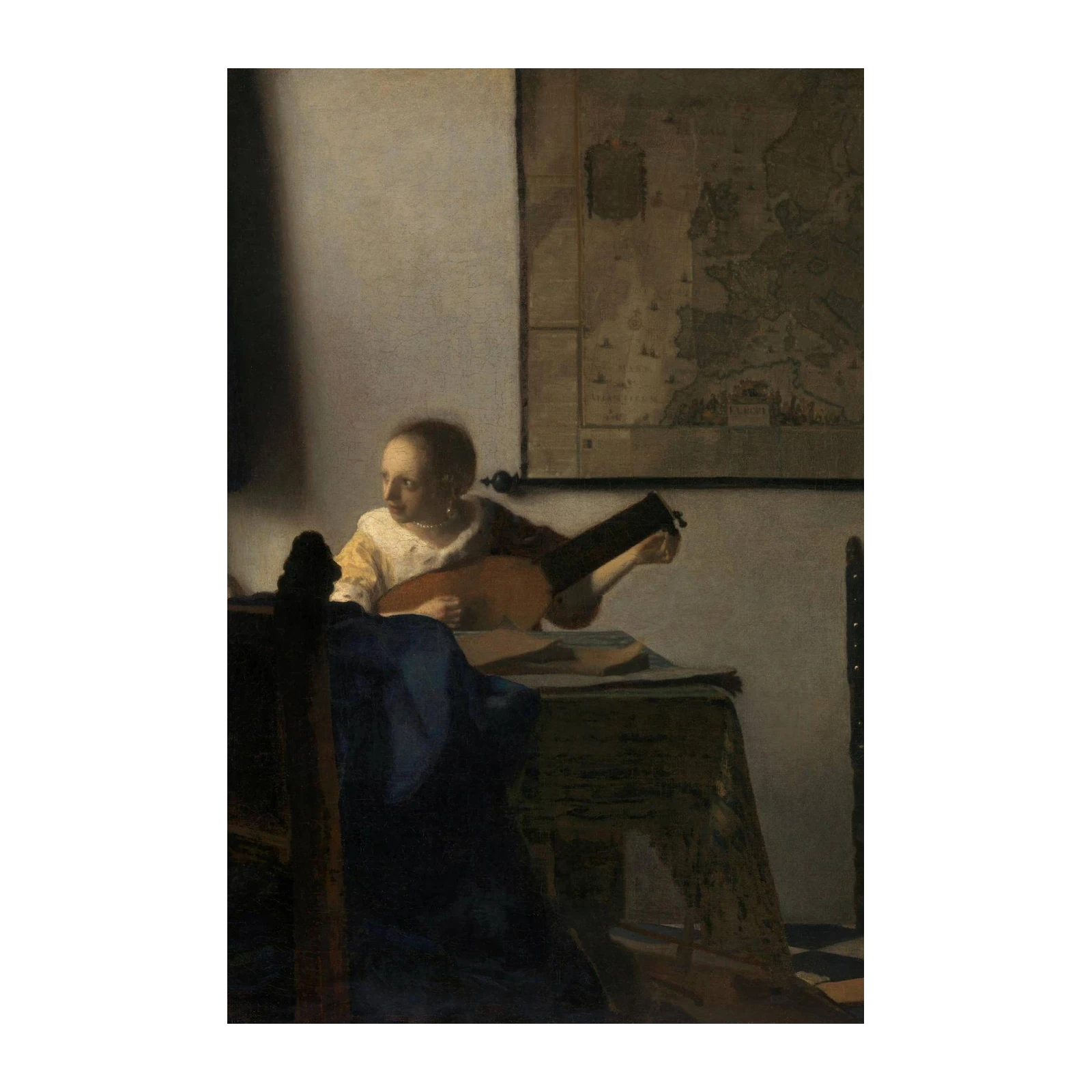 Woman Playing Lute Vermeer Wall Art - Vintage Art