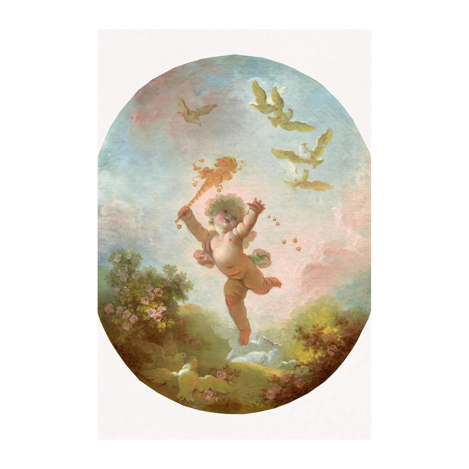Cherub with Doves Vintage Oval Wall Art