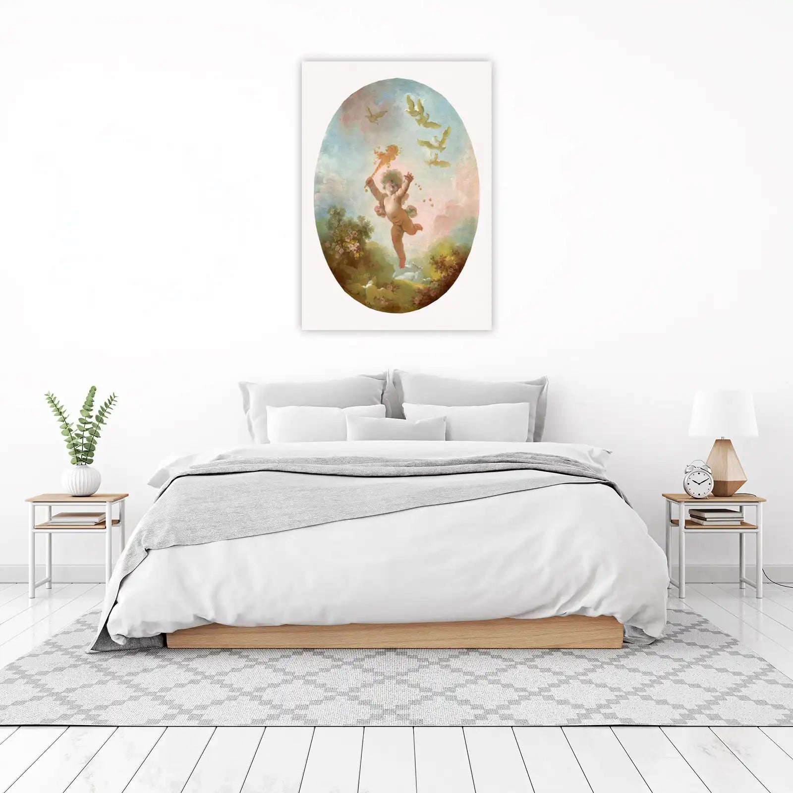 Cherub with Doves Vintage Oval Wall Art