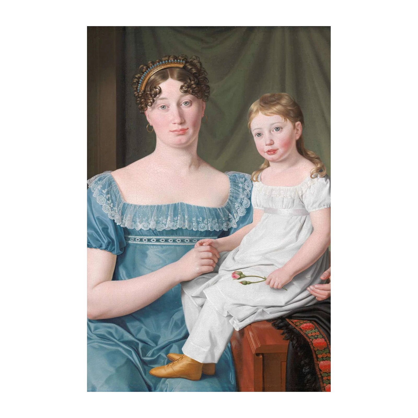 Elegant Mother & Child Portrait Oil Painting Wall Art