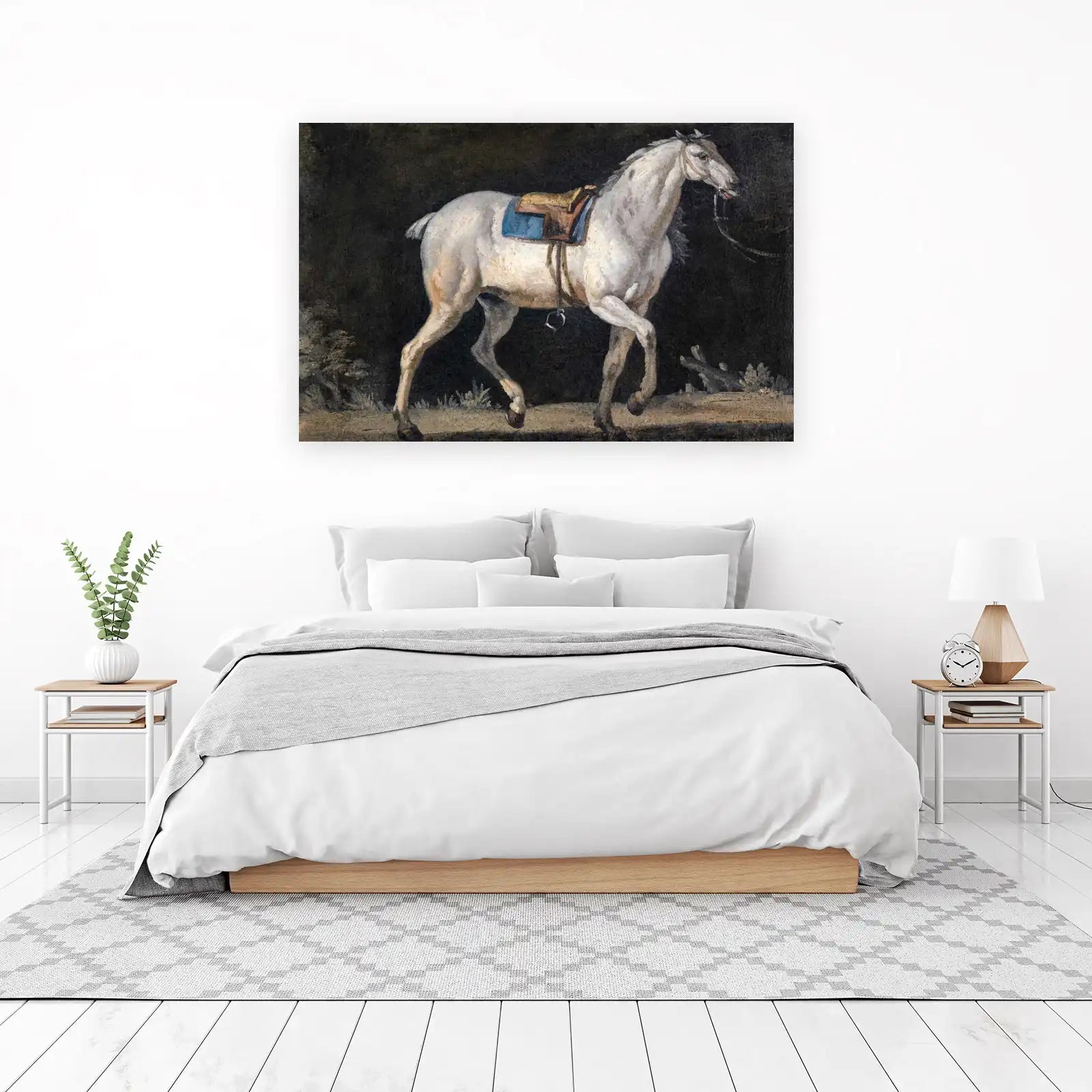 Elegant White Horse & Saddle Wall Art