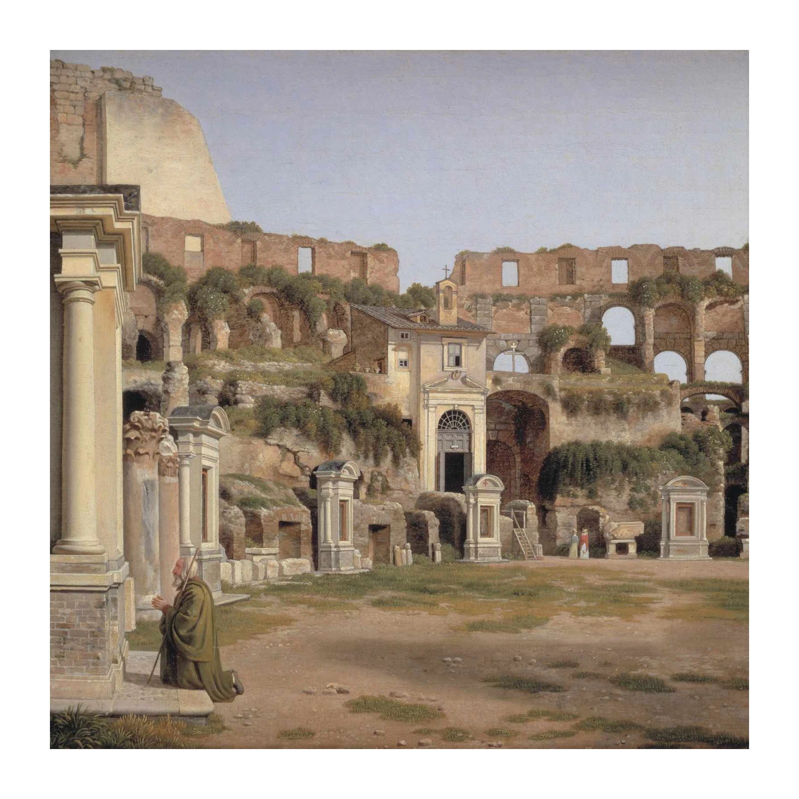 Roman Ruins Monk Praying Landscape Wall Art