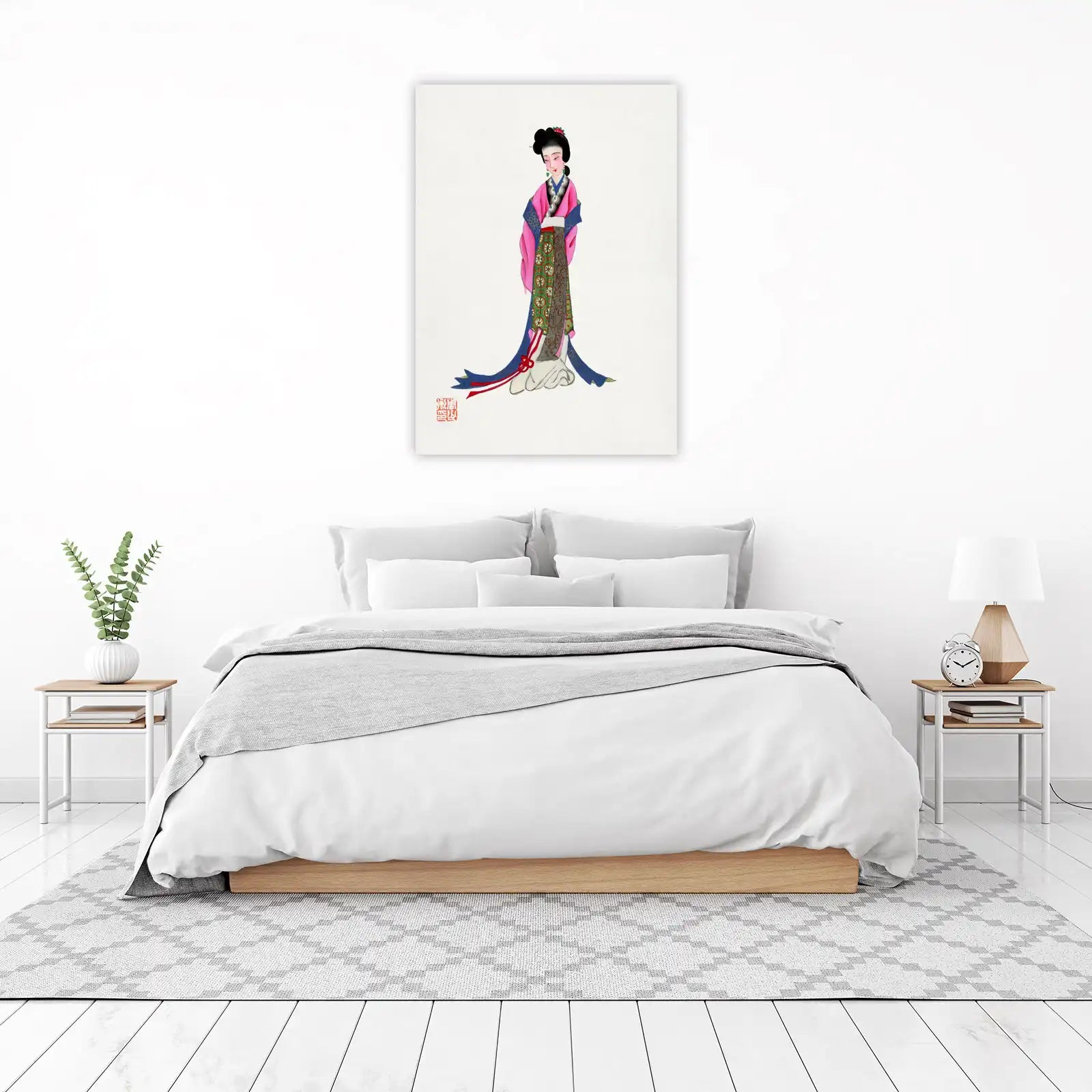 Elegant Chinese Woman Floral Kimono Wall Art