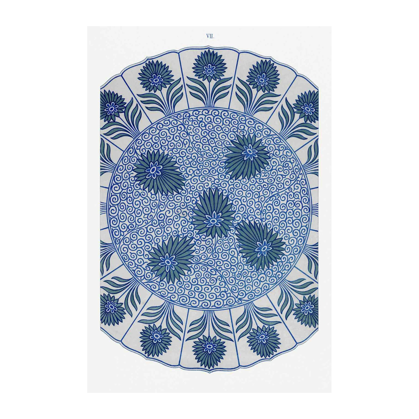 Blue Floral Mandala Vintage Art Wall Art