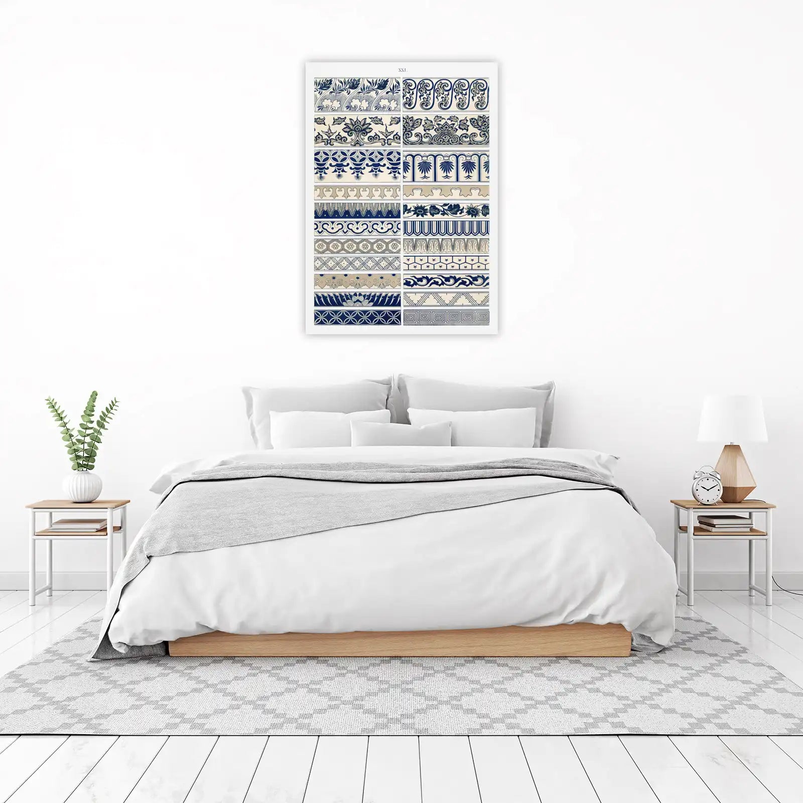 Vintage Blue Floral Border Patterns Wall Art