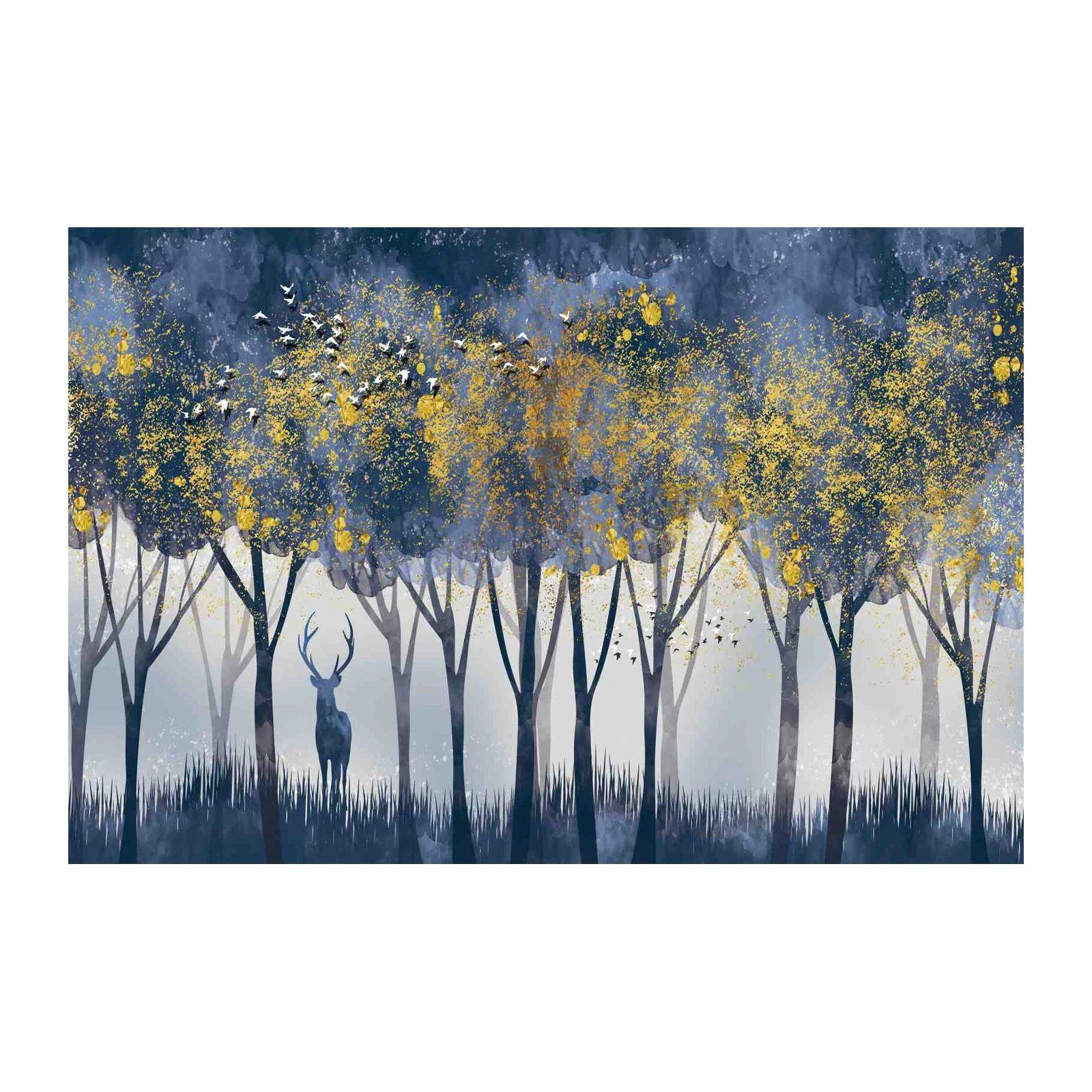 Enchanted Forest Deer Gold Leaf Wall Art