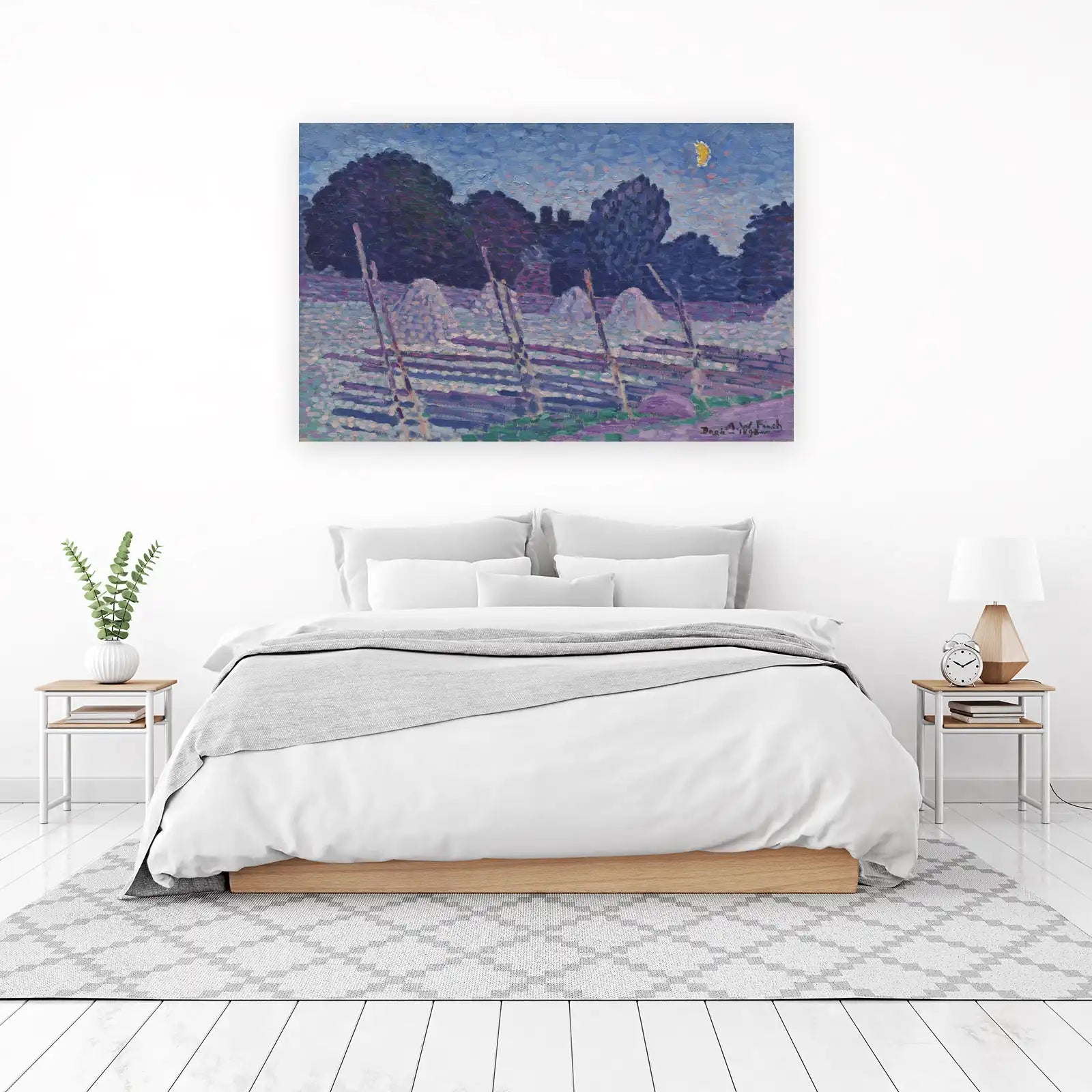 Serene Night Landscape Haystacks Wall Art