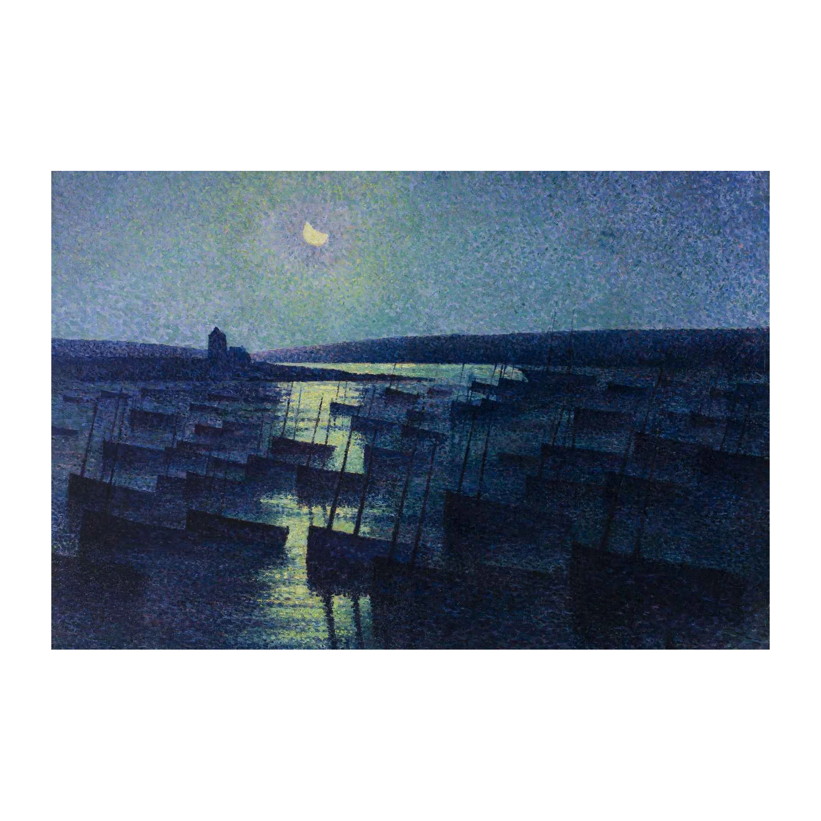 Serene Moonlit Harbor Boats Wall Art