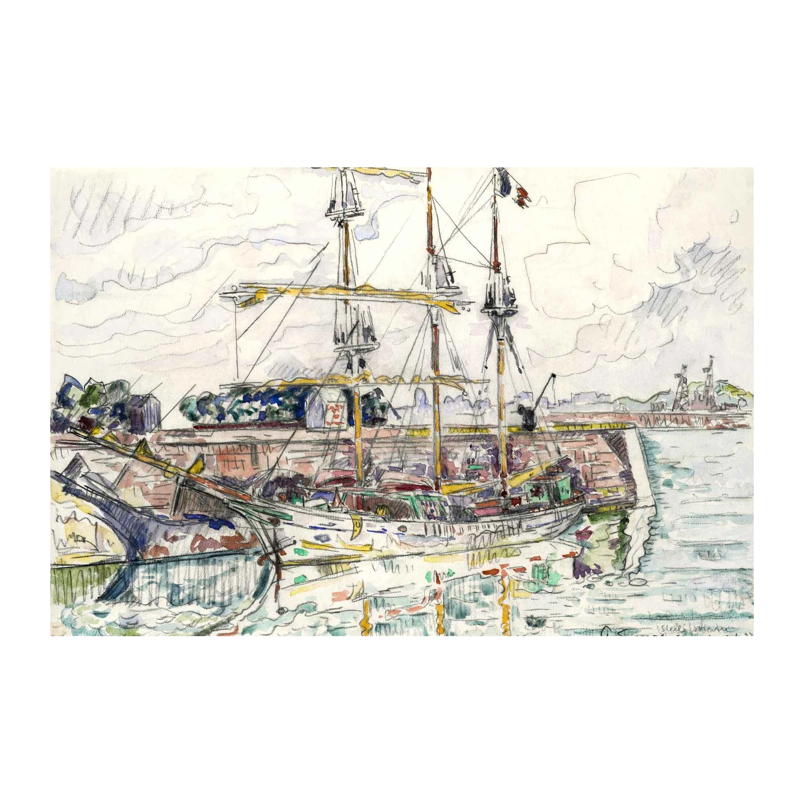 Impressionist Harbor Sailboat Wall Art