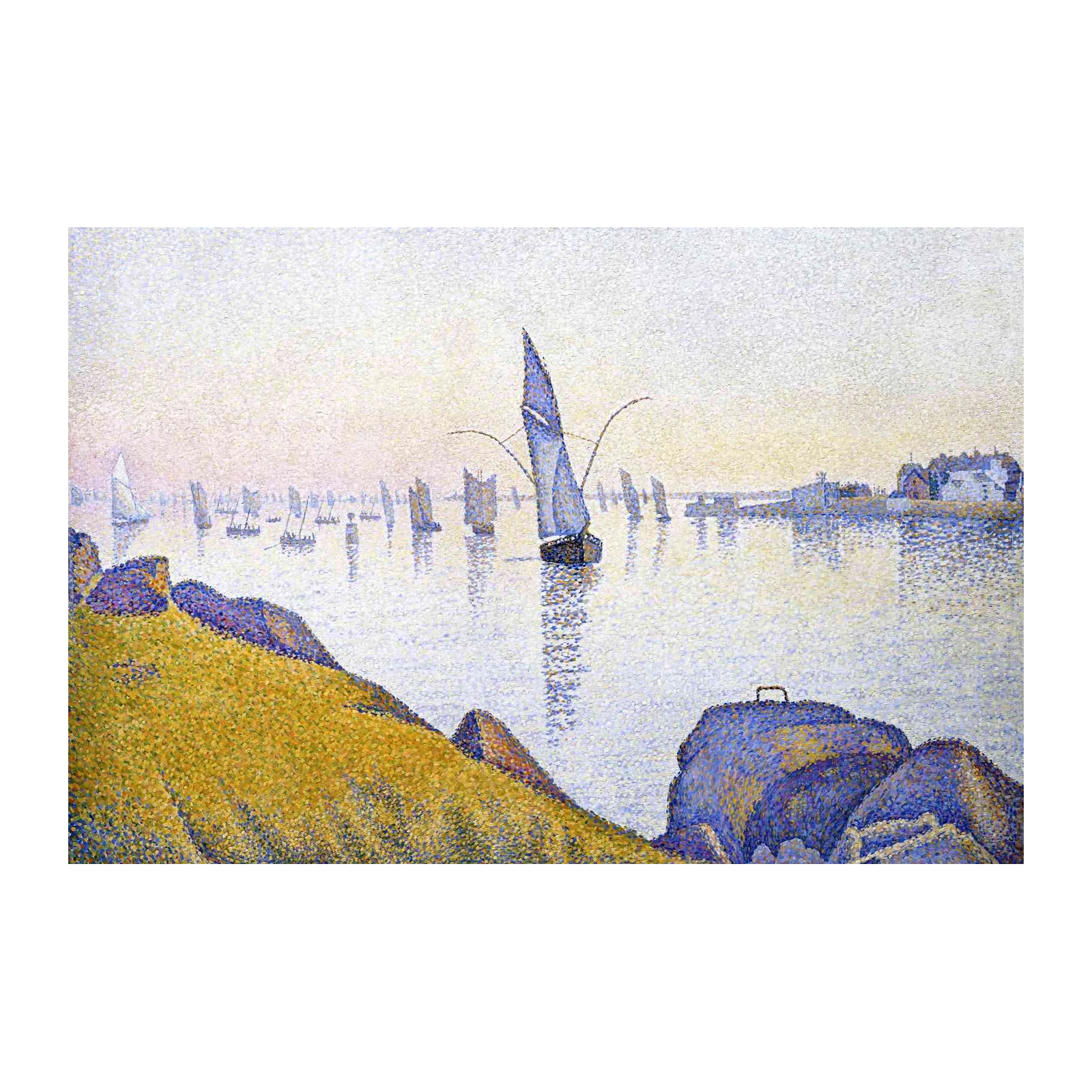 Pointillist Sailboats Seascape Wall Art