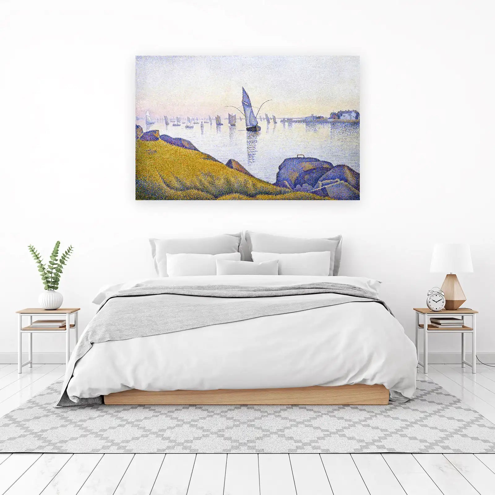 Pointillist Sailboats Seascape Wall Art