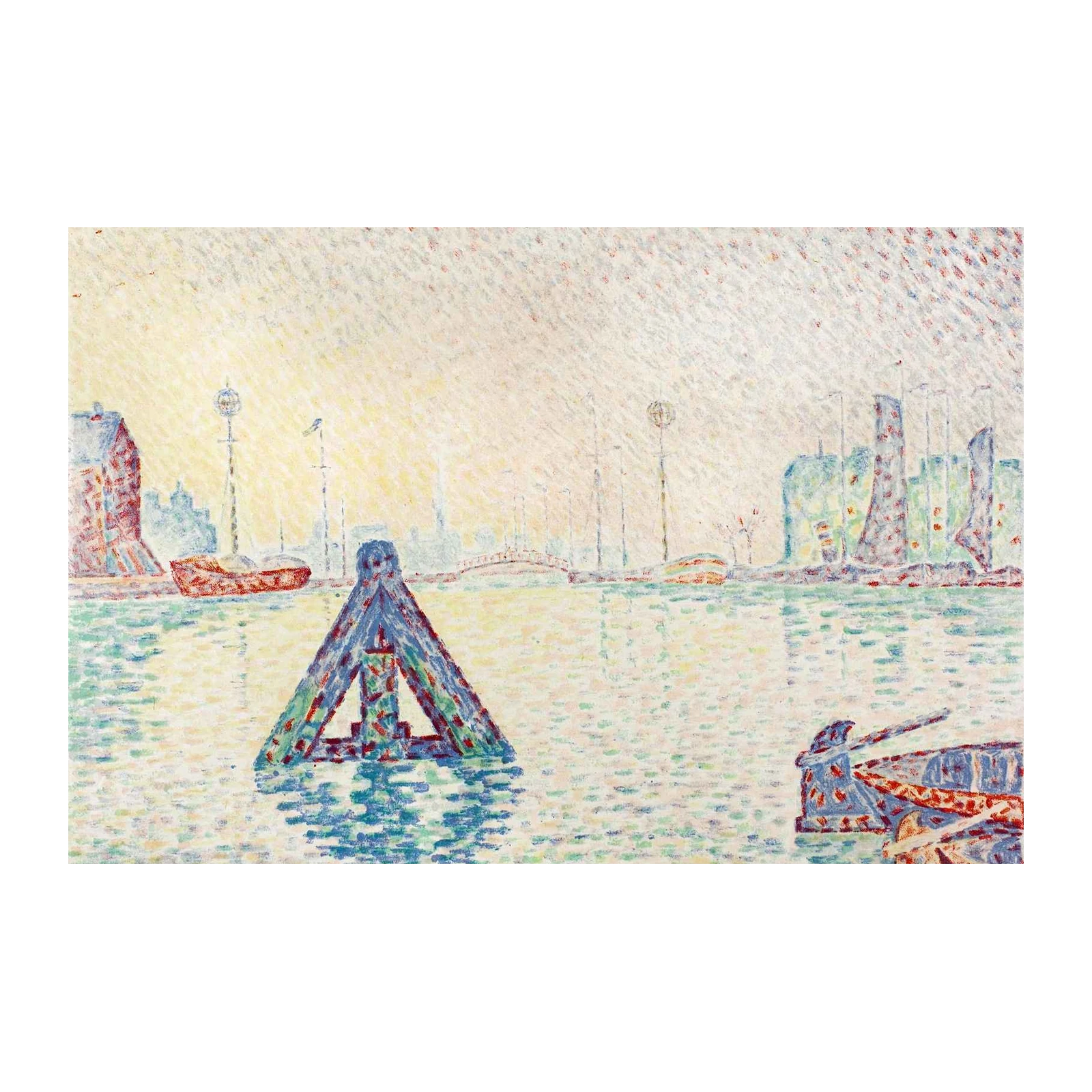 Pointillist Harbor Scene Wall Art