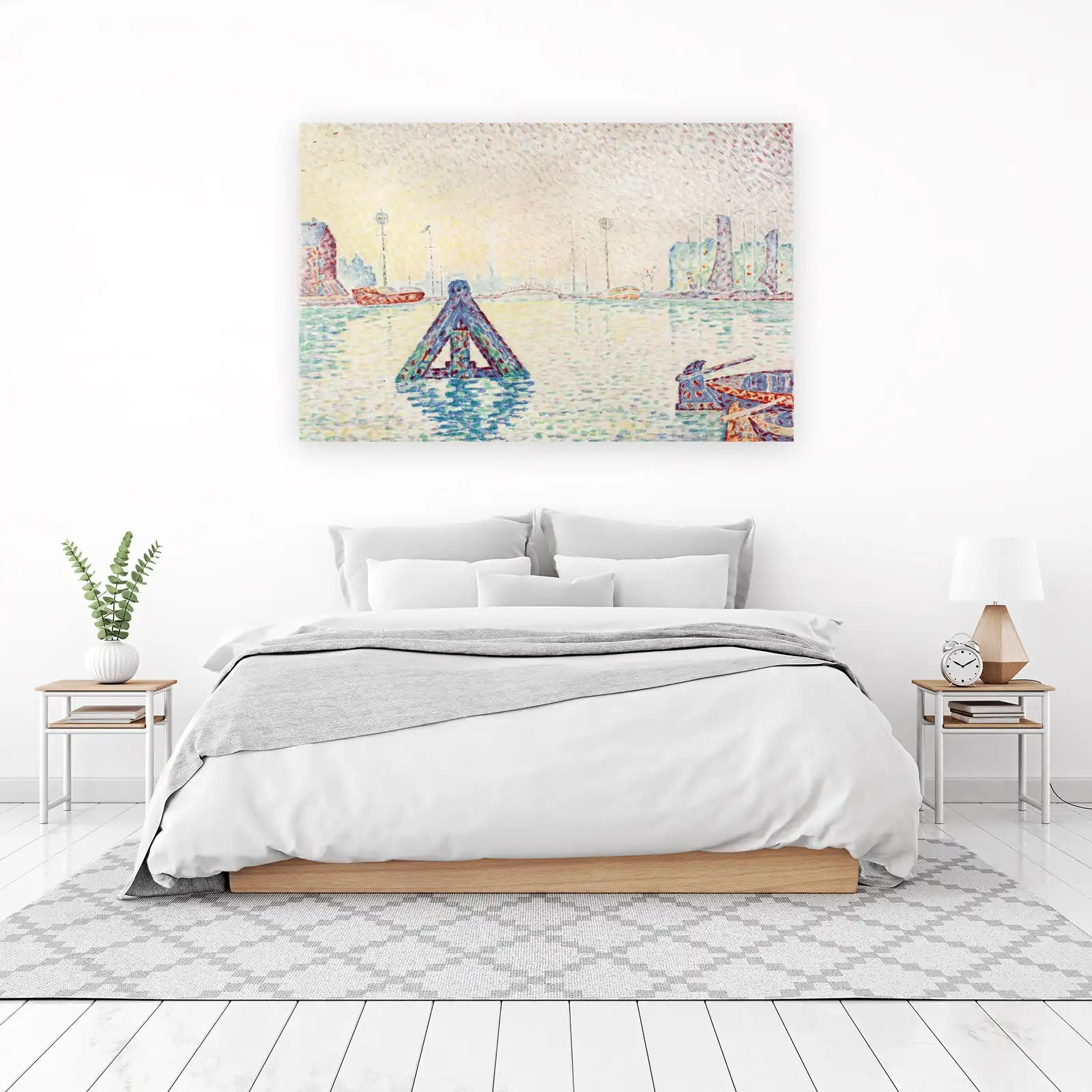 Pointillist Harbor Scene Wall Art