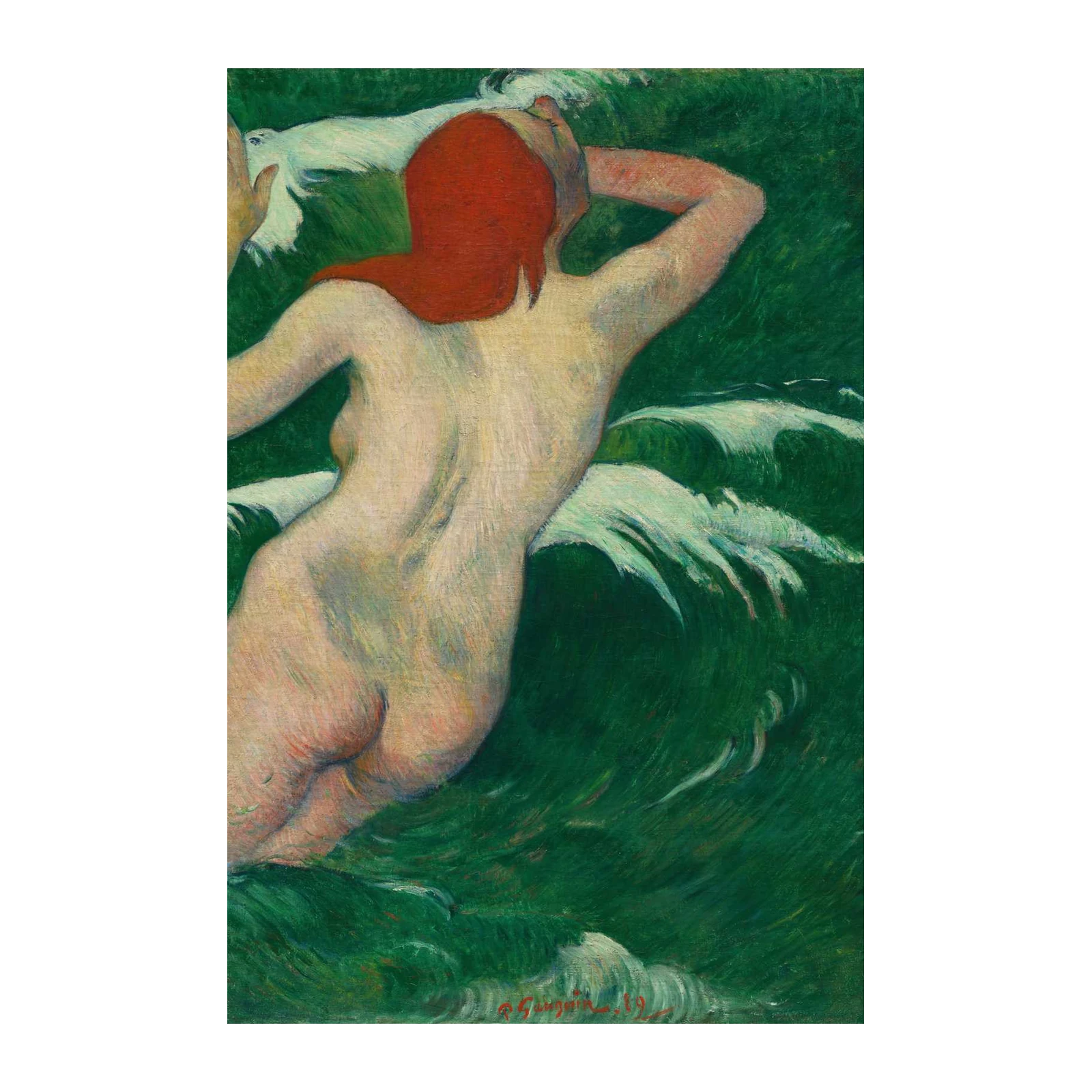 Nude Woman Green Waves Art Wall Art