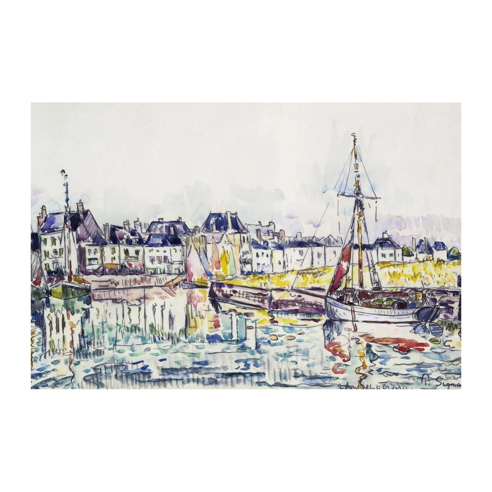 Coastal Harbor Boat Watercolor Wall Art