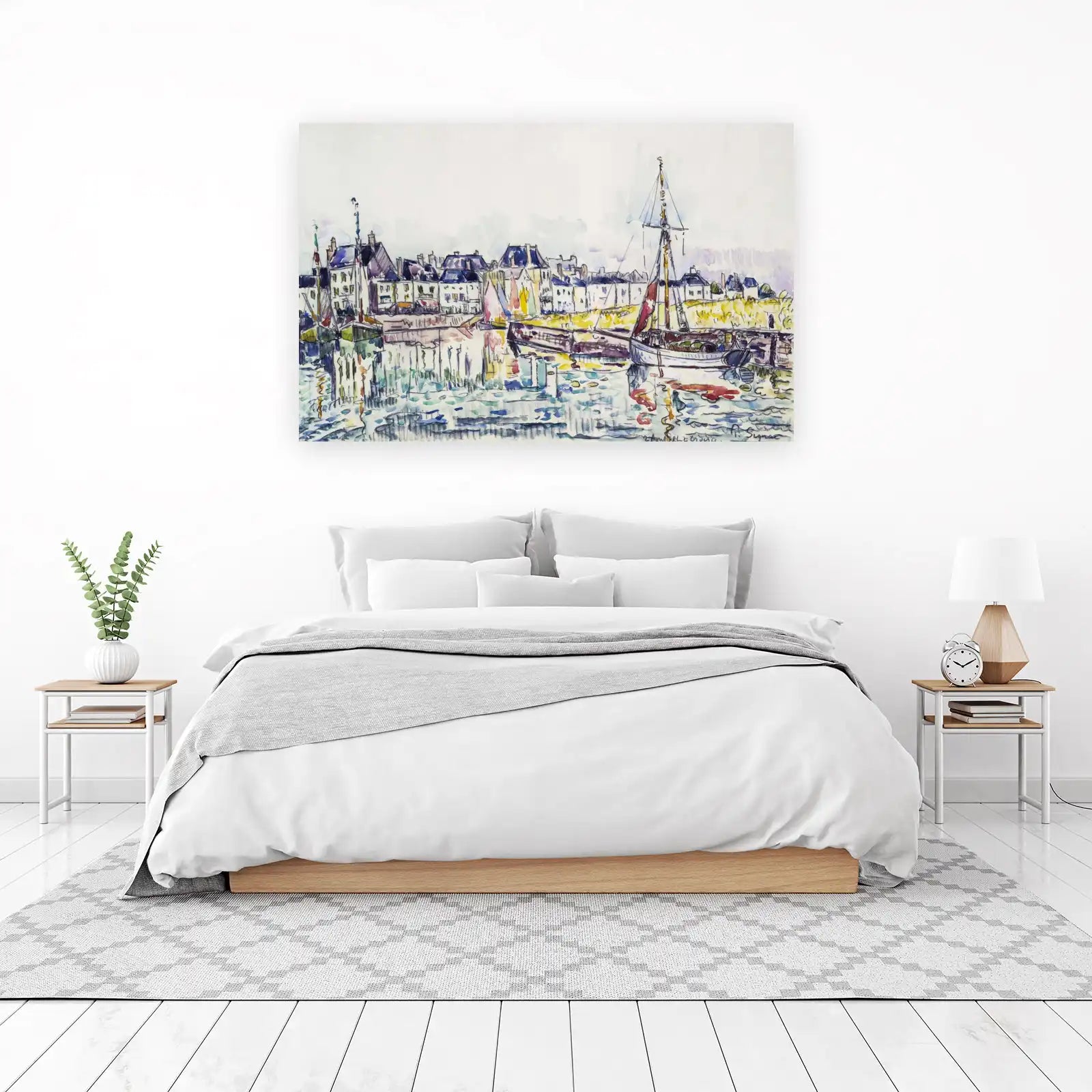 Coastal Harbor Boat Watercolor Wall Art
