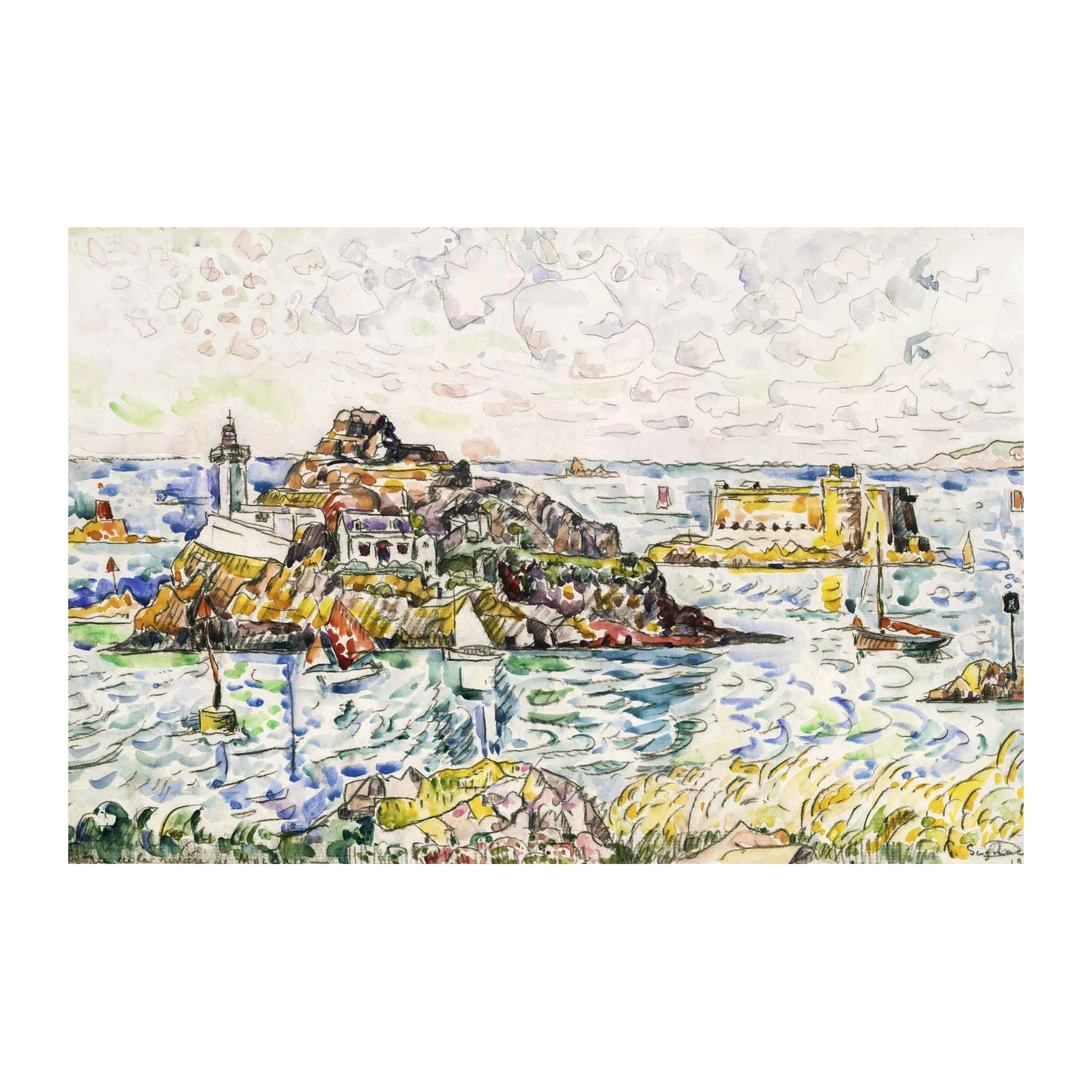 Coastal Lighthouse & Fort Landscape Wall Art