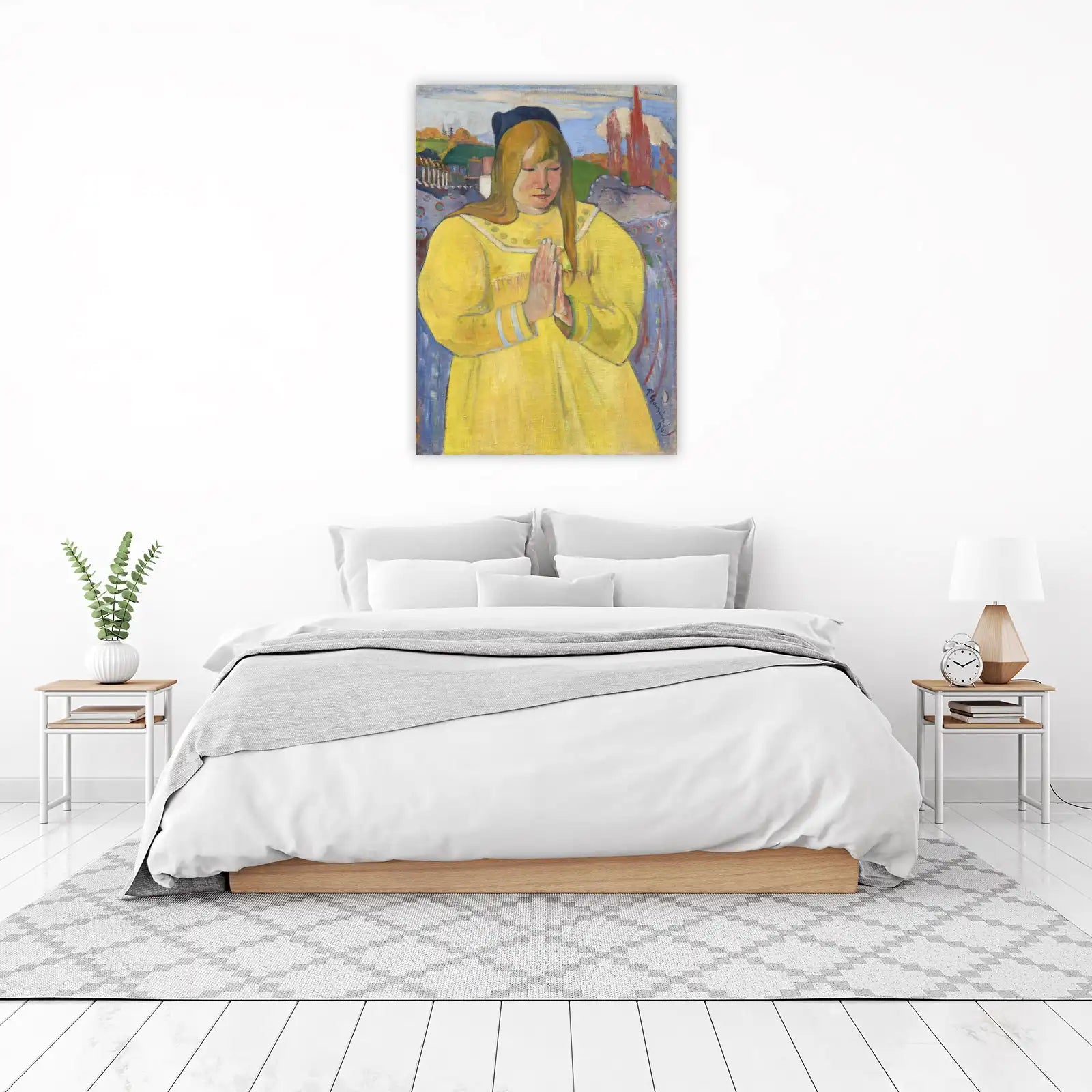 Vibrant Yellow Praying Girl Post-Impressionist Wall Art