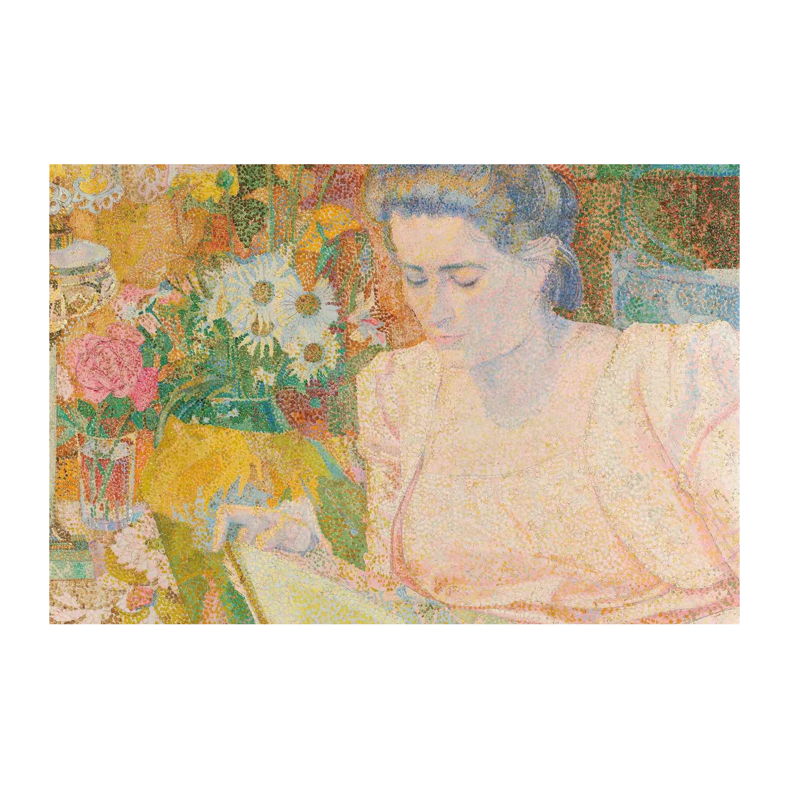 Pointillist Woman Portrait Wall Art