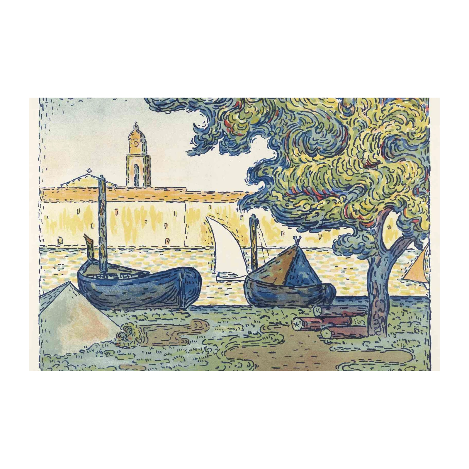 Boats at Harbor Van Gogh Style Wall Art